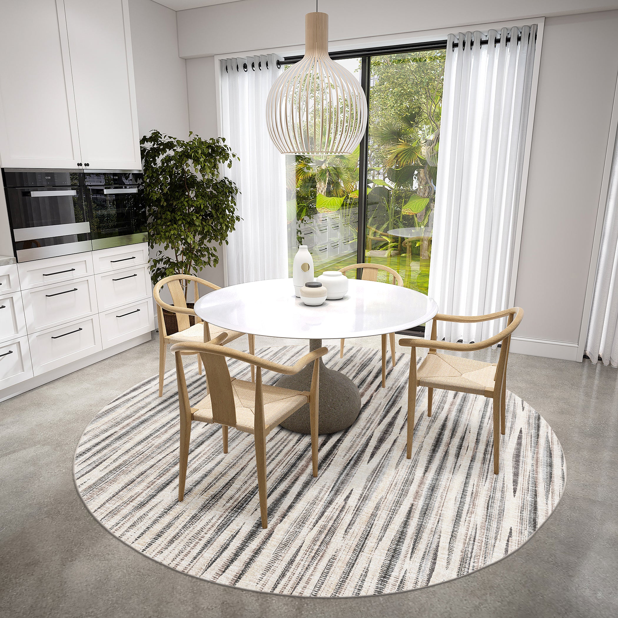 Indoor/Outdoor Transitional AA1 Ivory Rug 4' x 4' #shape_Round