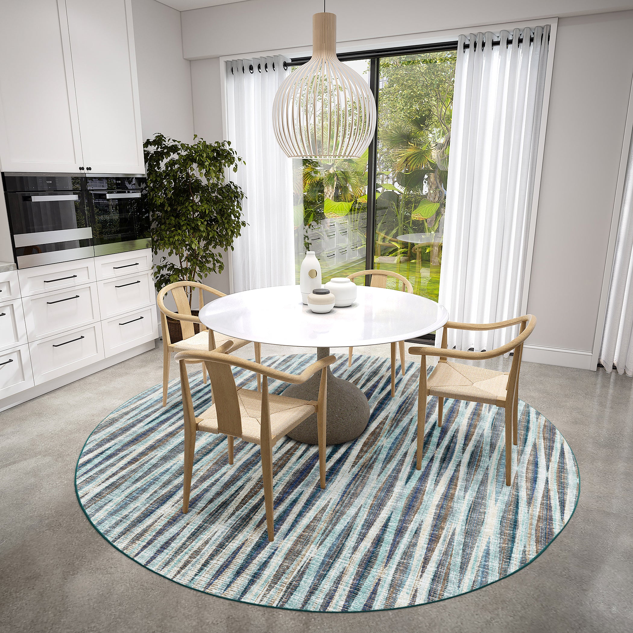 Indoor/Outdoor Transitional AA1 Mist Blue Rug 4' x 4' #shape_Round