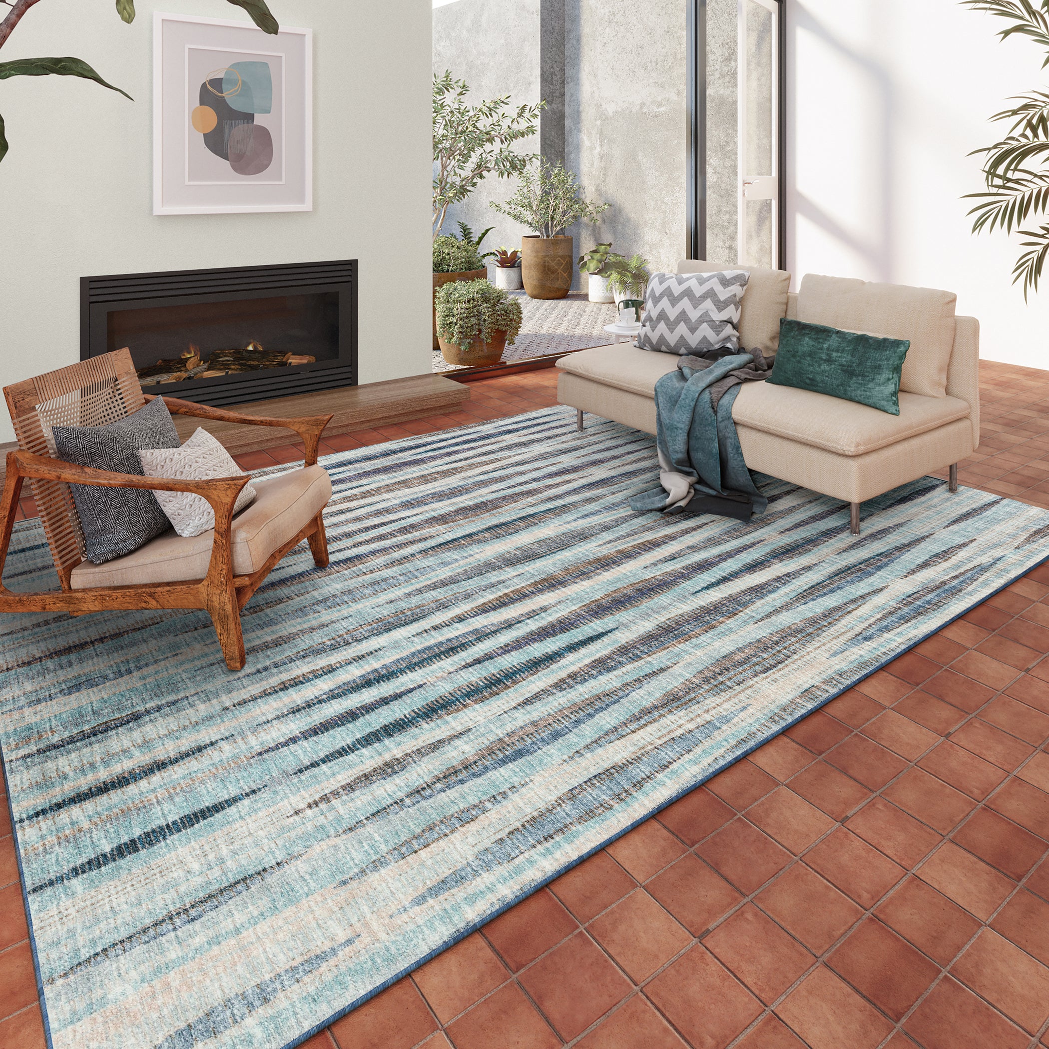 Indoor/Outdoor Transitional AA1 Mist Blue Rug 3' x 5' #shape_Rectangle
