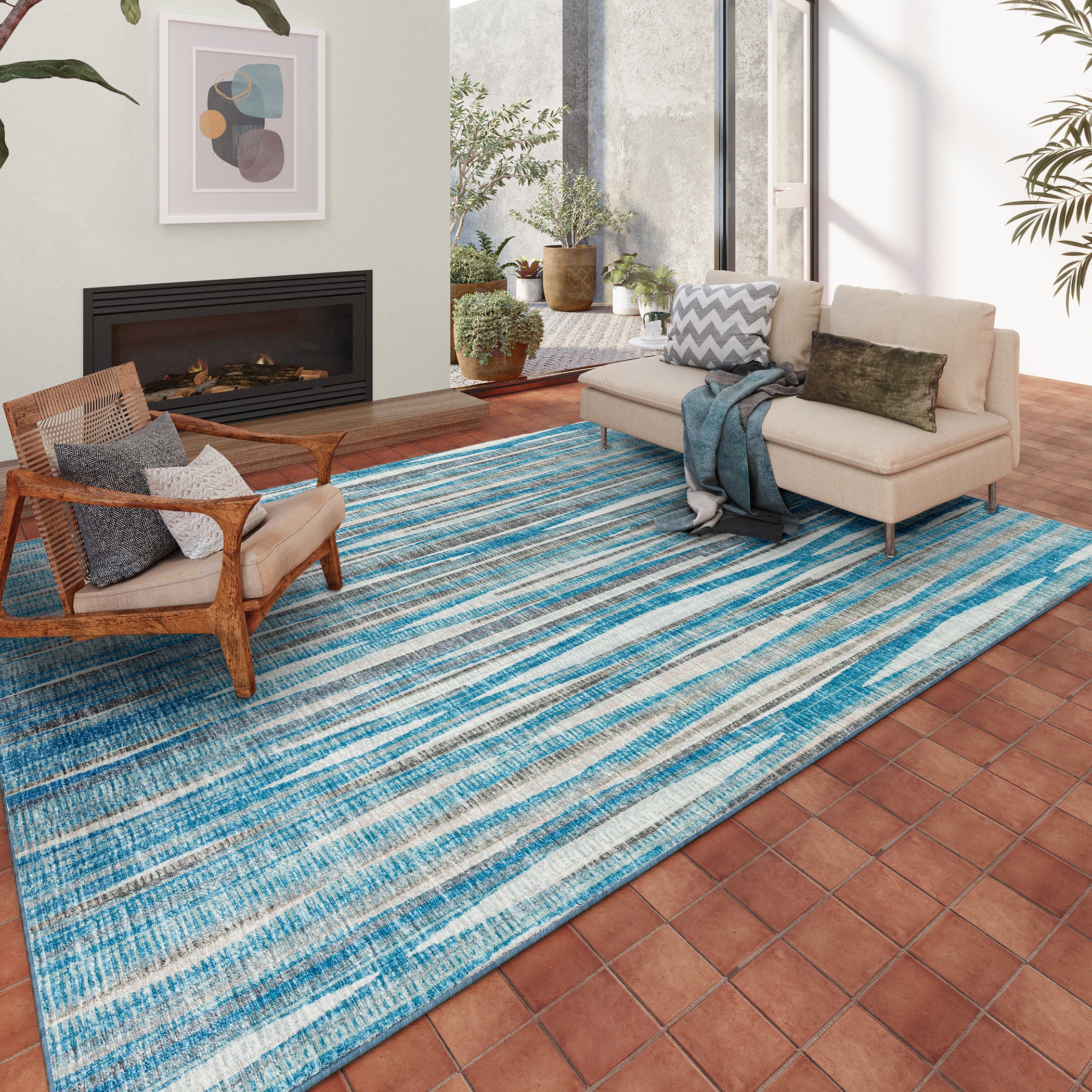 Indoor/Outdoor Transitional AA1 Sky Blue Rug 3' x 5' #shape_Rectangle