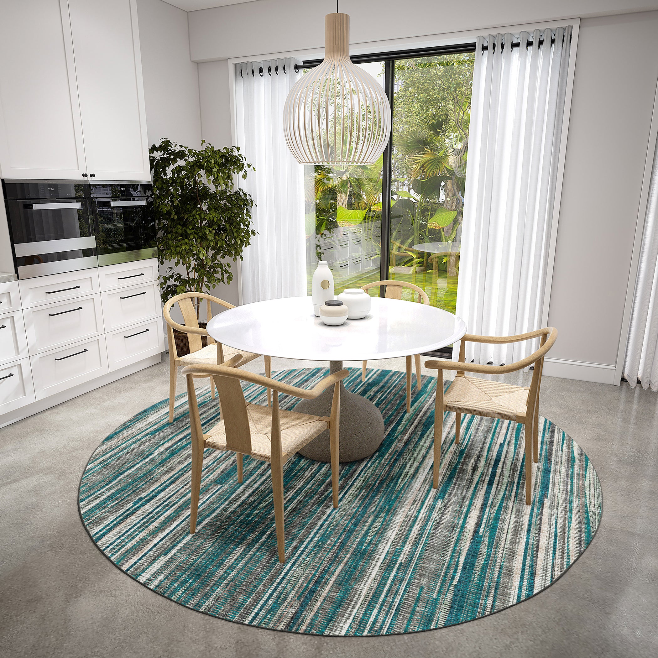 Indoor/Outdoor Transitional AA1 Teal Rug 4' x 4' #shape_Round
