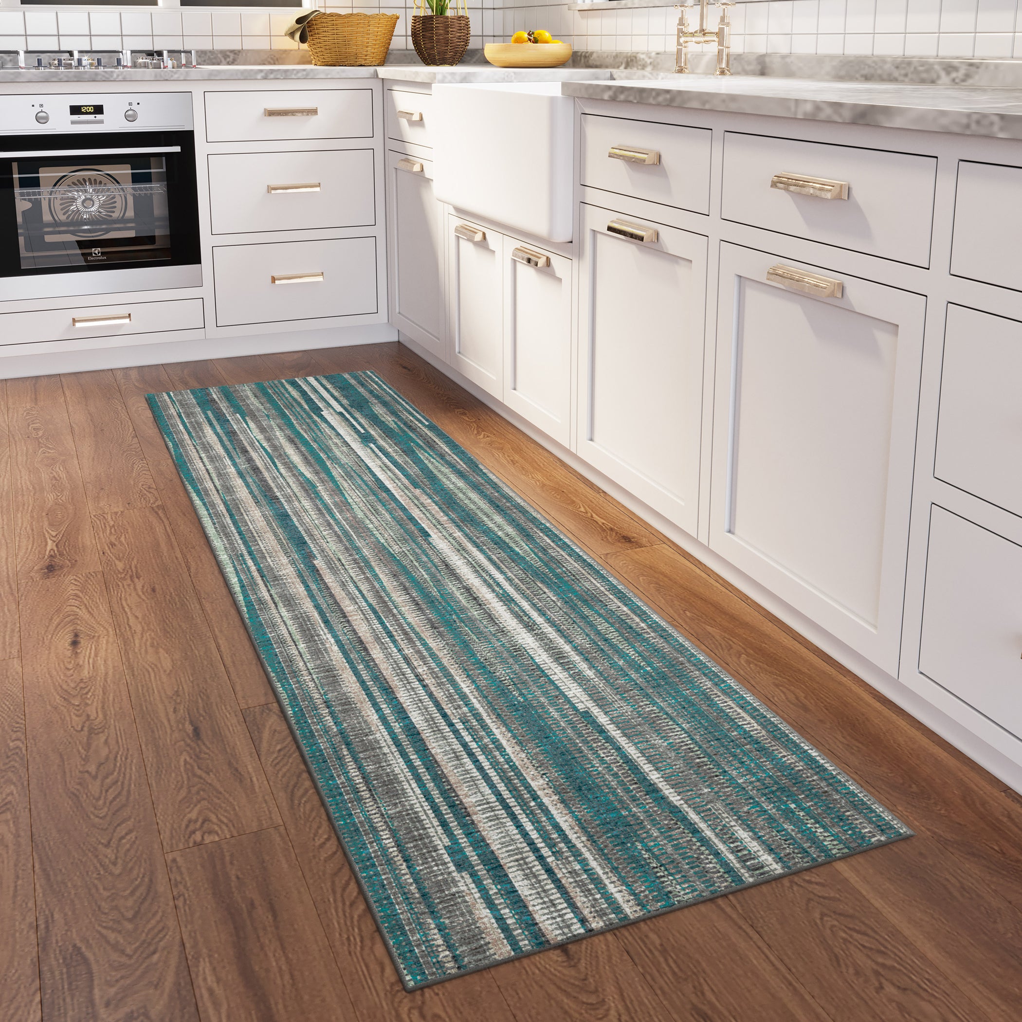 Indoor/Outdoor Transitional AA1 Teal Rug 2'6" x 10' #shape_Runner