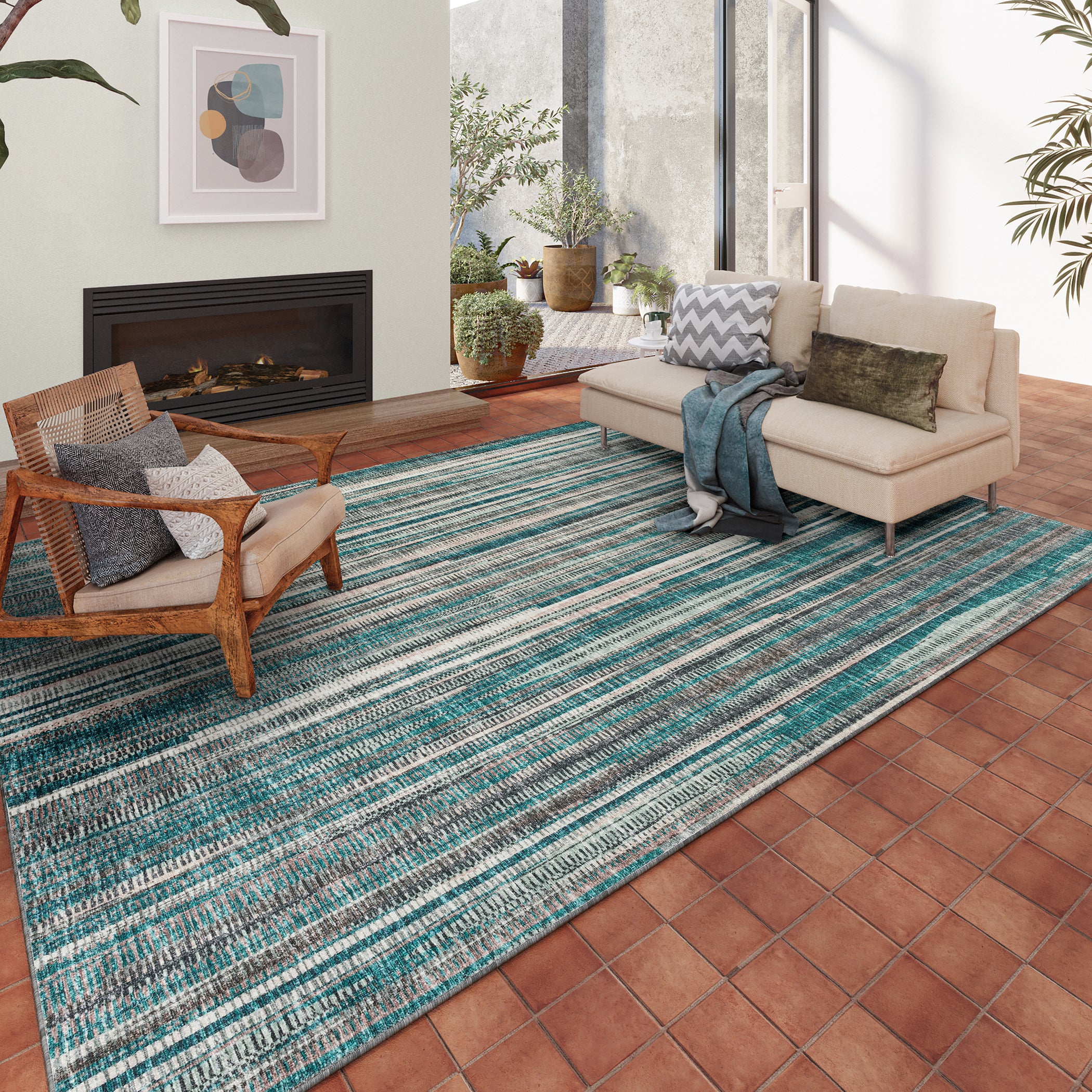 Indoor/Outdoor Transitional AA1 Teal Rug 3' x 5' #shape_Rectangle
