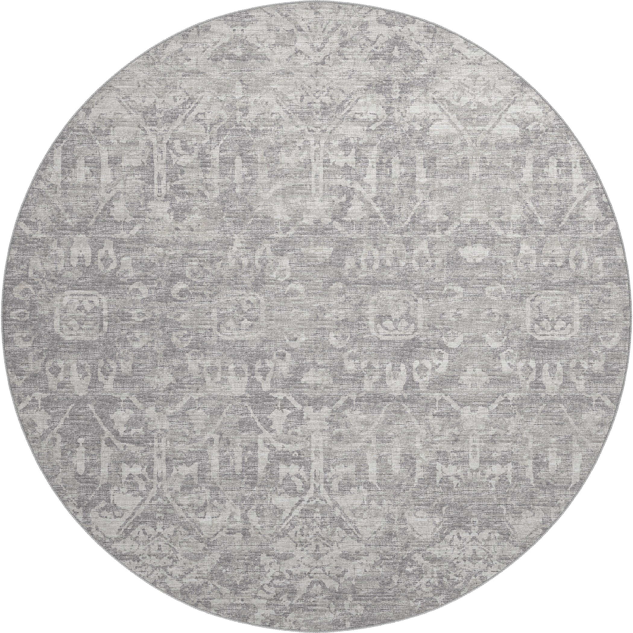 Luxury Machine Washable Indoor/Outdoor Traditional AB1 Flannel Gray Rug 8' x 8' #shape_Round