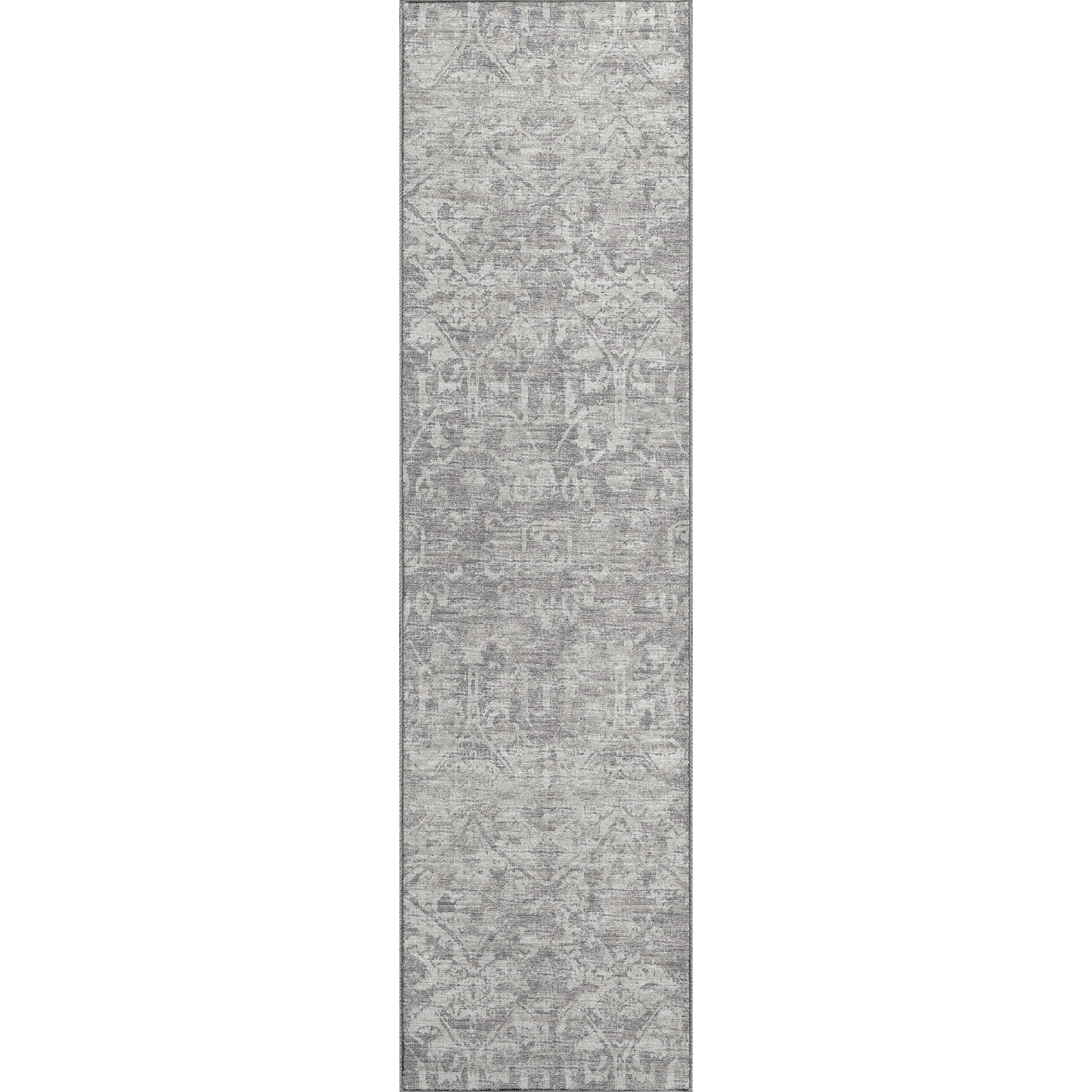 Luxury Machine Washable Indoor/Outdoor Traditional AB1 Flannel Gray Rug 2'3" x 7'6" #shape_Rectangle
