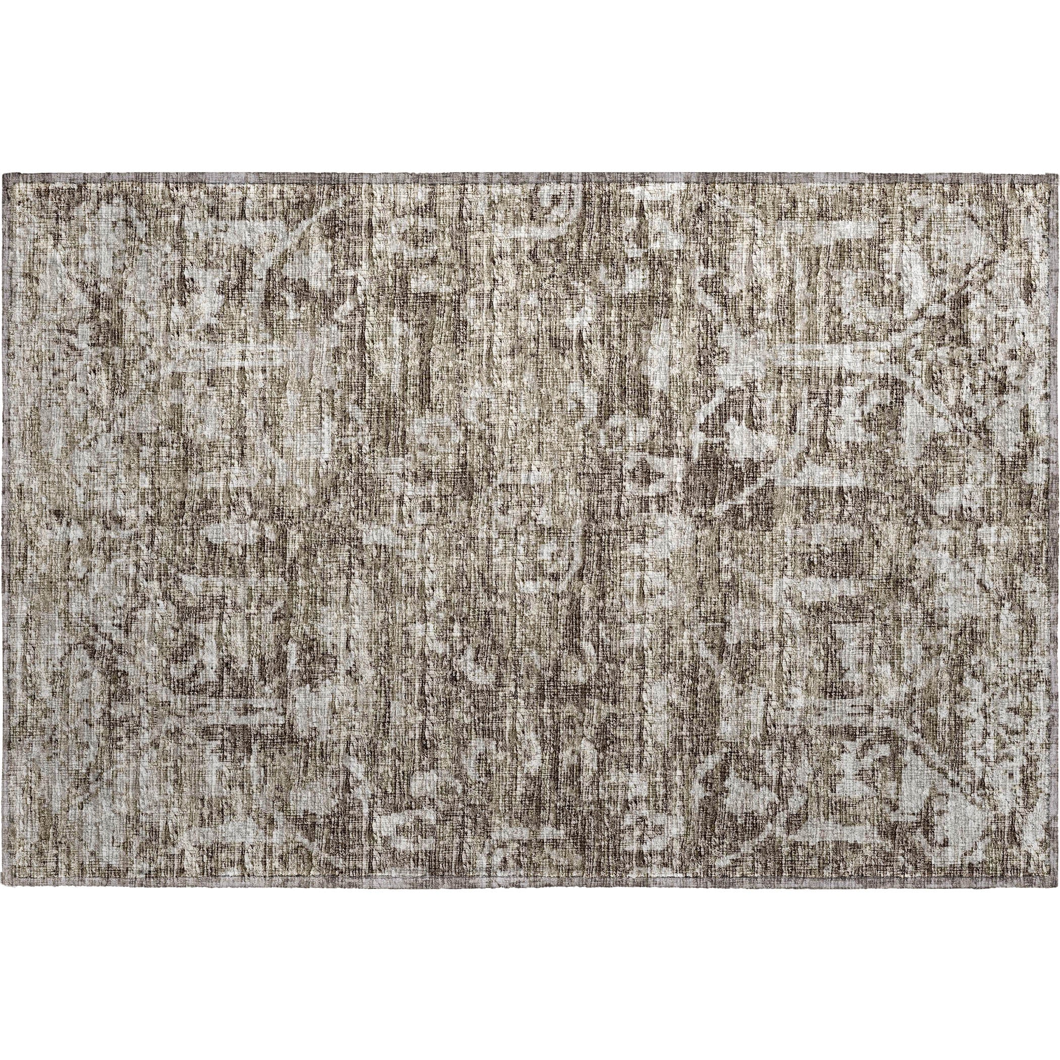 Luxury Machine Washable Indoor/Outdoor Traditional AB1 Fudge Brown Rug 1'8" x 2'6" #shape_Rectangle