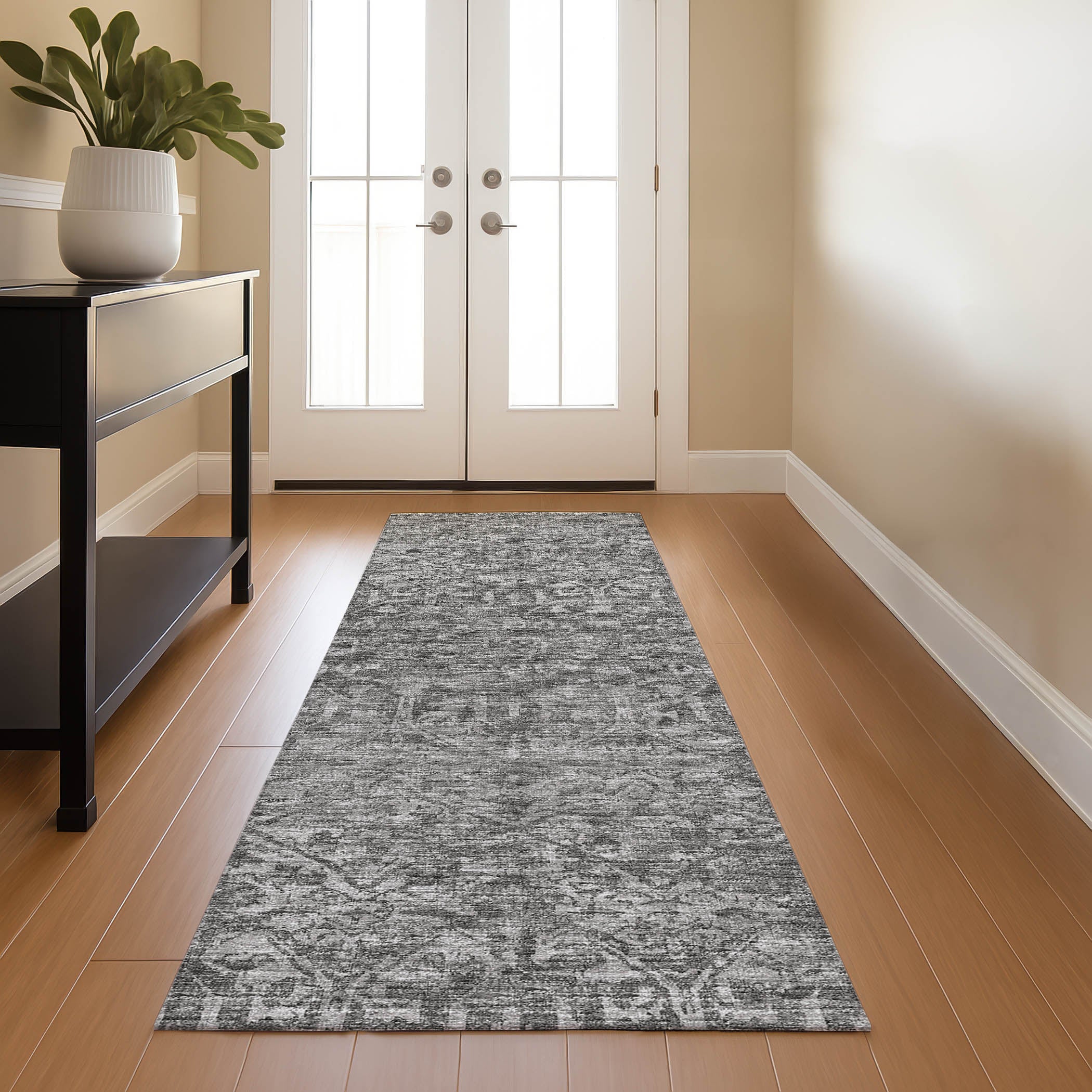 Luxury Machine Washable Indoor/Outdoor Traditional AB1 Graphite Gray Rug 2'3" x 7'6" #shape_Rectangle