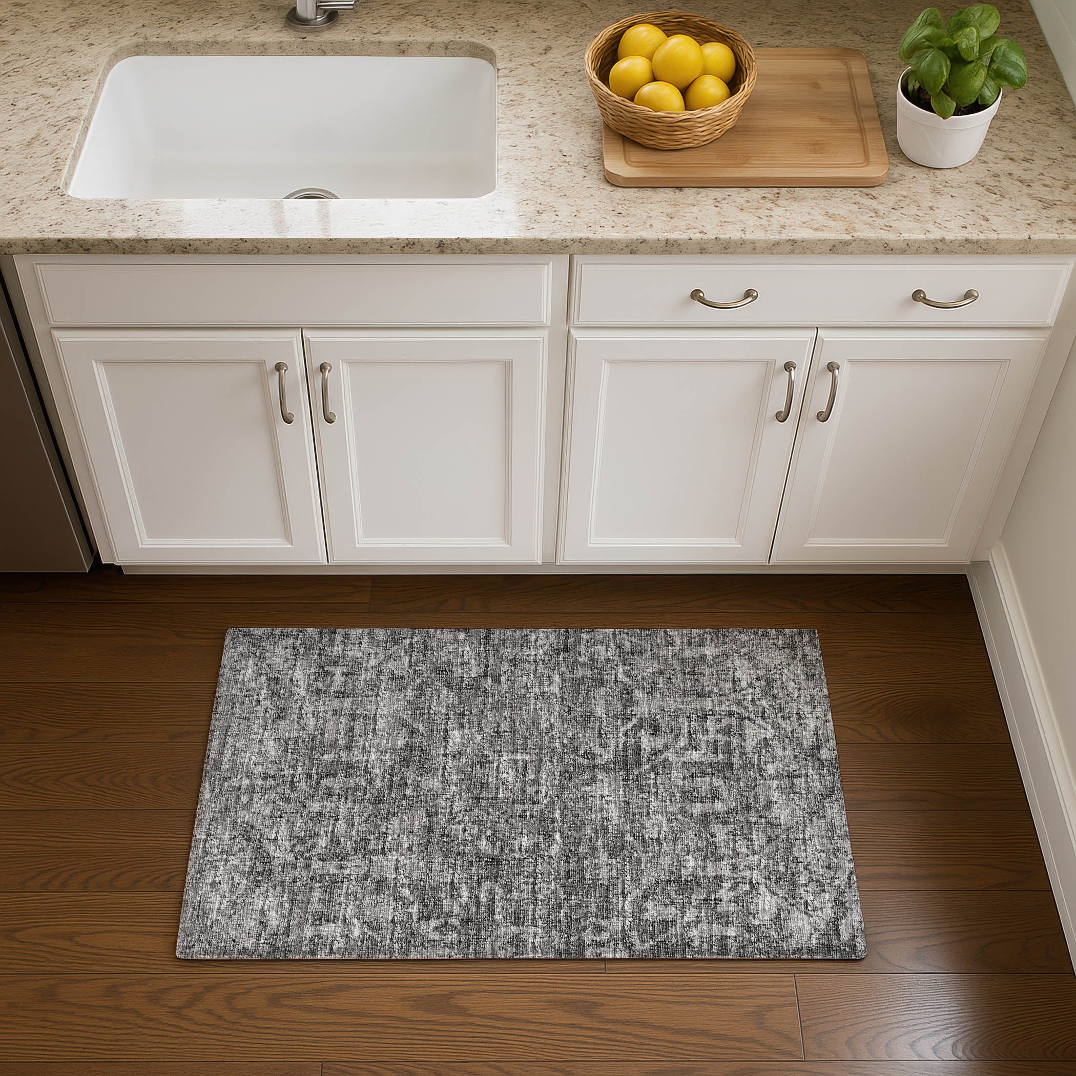 Luxury Machine Washable Indoor/Outdoor Traditional AB1 Graphite Gray Rug 1'8" x 2'6" #shape_Rectangle