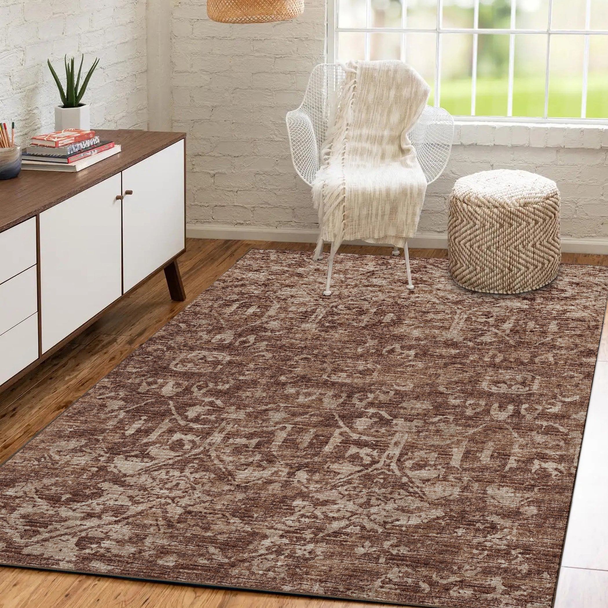 Luxury Machine Washable Indoor/Outdoor Traditional AB1 Mink Brown Rug 3' x 5' #shape_Rectangle