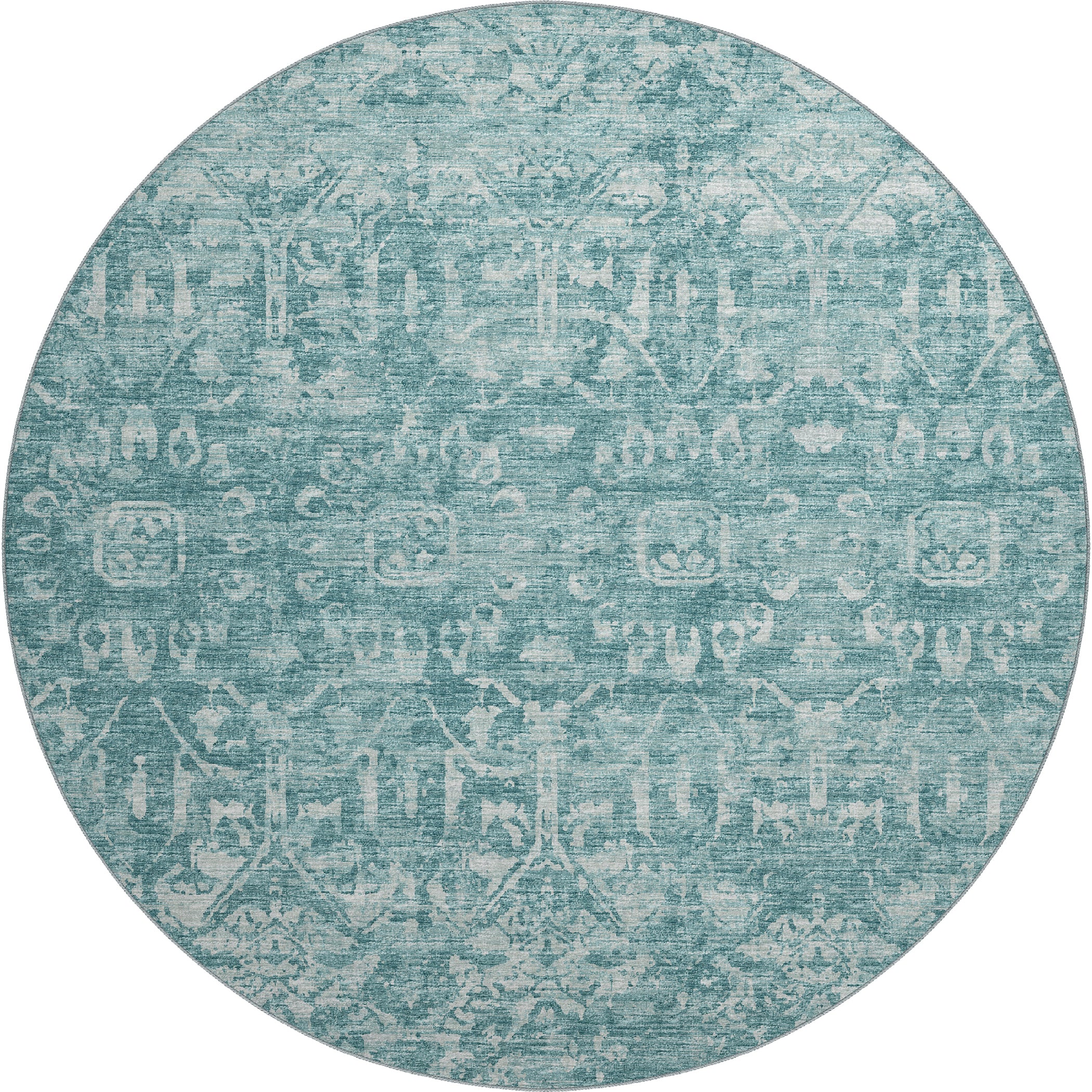 Luxury Machine Washable Indoor/Outdoor Traditional AB1 Seaside Blue Rug 8' x 8' #shape_Round