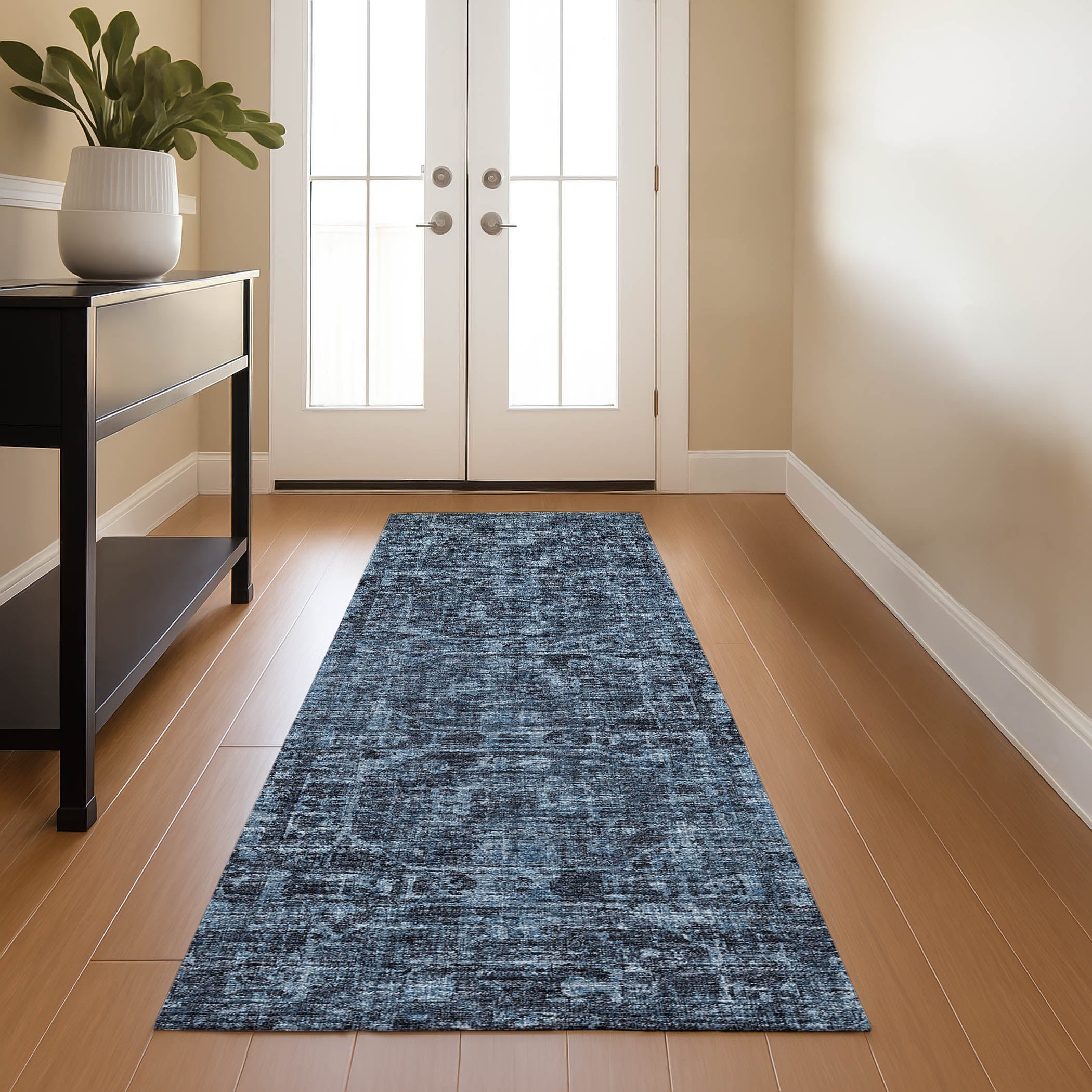 Luxury Machine Washable Indoor/Outdoor Traditional AB2 Baltic Blue Rug 2'3" x 7'6" #shape_Rectangle