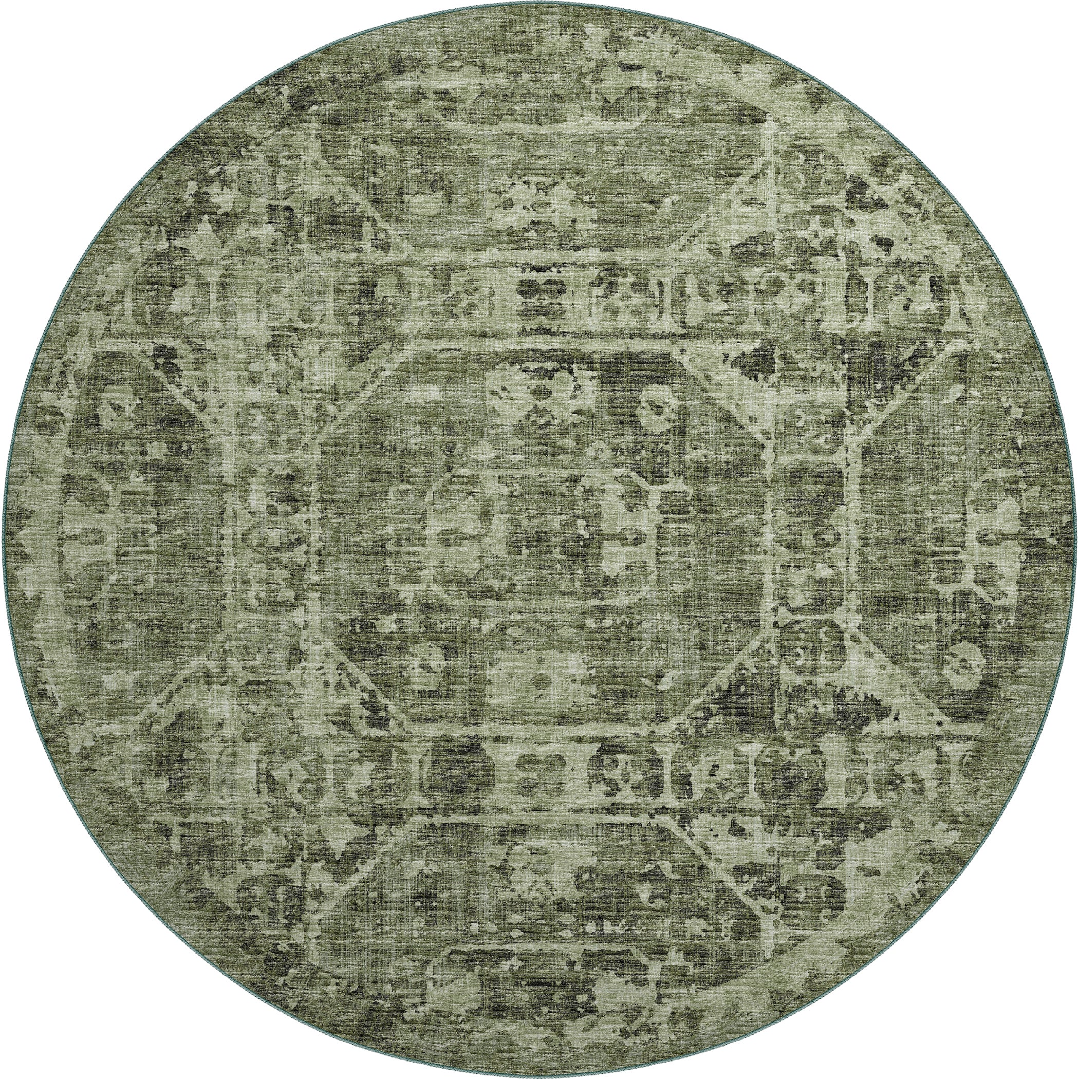 Luxury Machine Washable Indoor/Outdoor Traditional AB2 Cactus Green Rug 8' x 8' #shape_Round