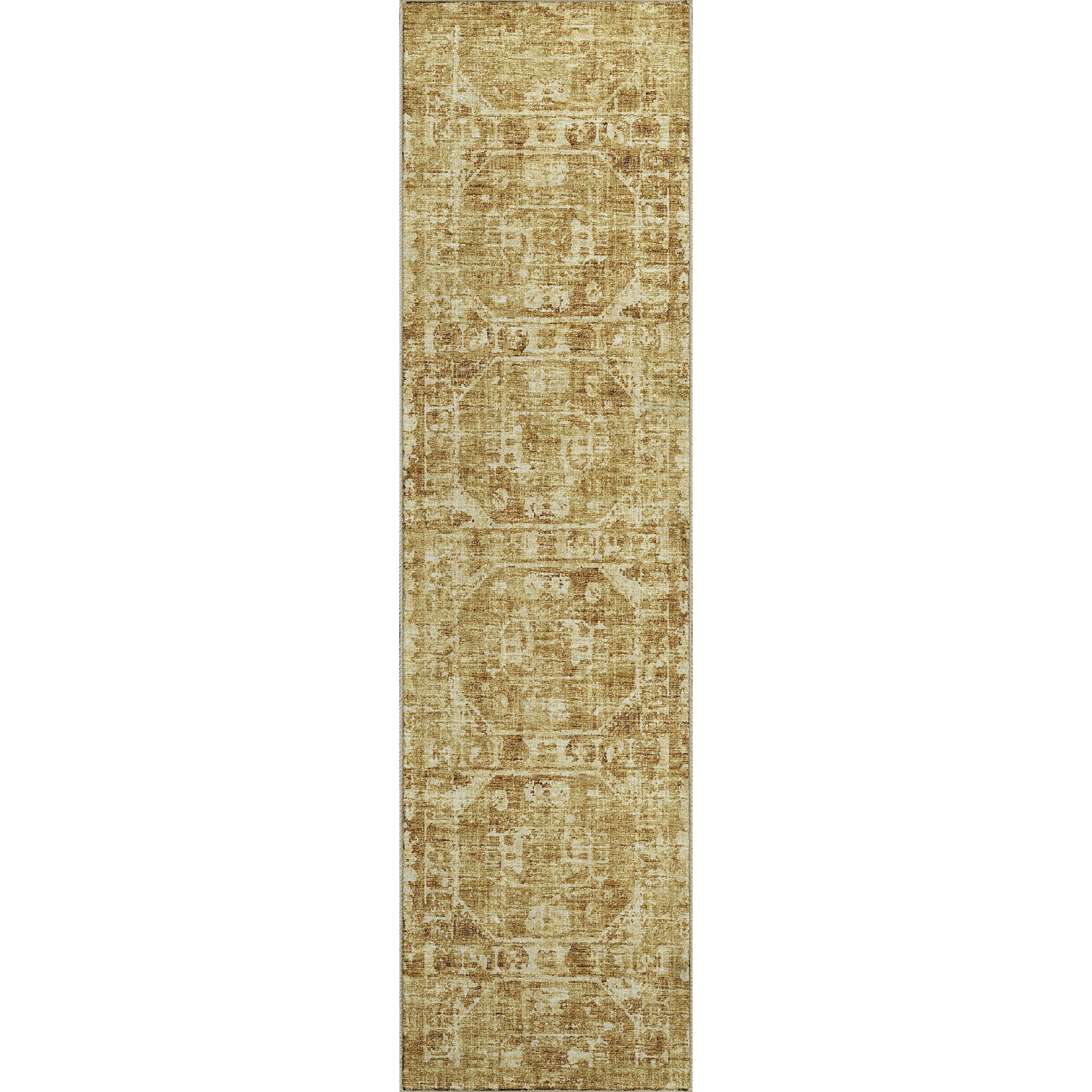 Luxury Machine Washable Indoor/Outdoor Traditional AB2 Gold Rug 2'3" x 7'6" #shape_Rectangle