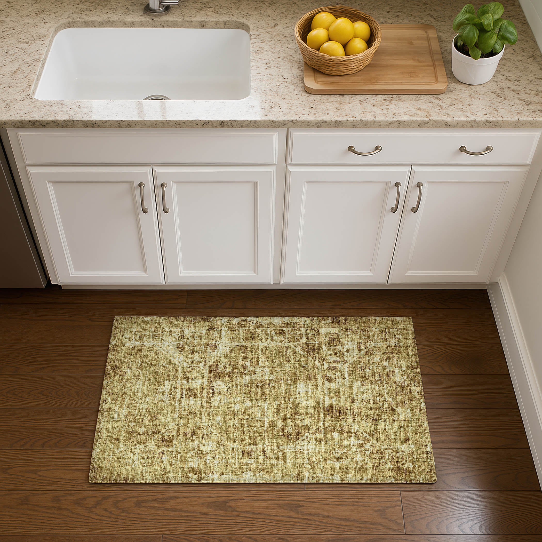 Luxury Machine Washable Indoor/Outdoor Traditional AB2 Gold Rug 1'8" x 2'6" #shape_Rectangle