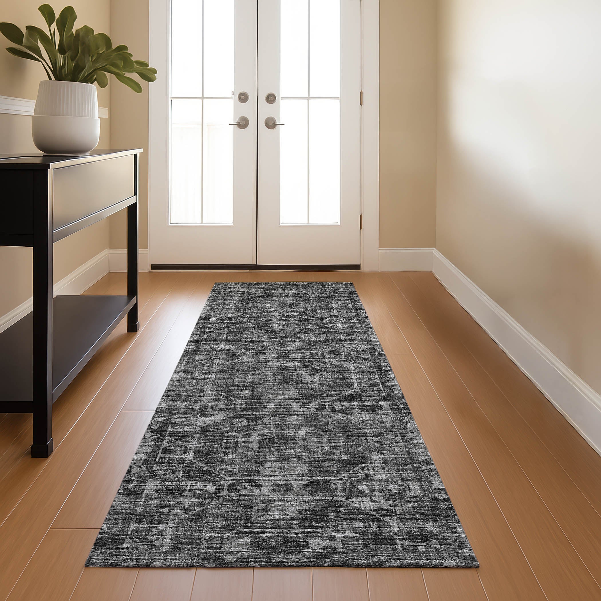 Luxury Machine Washable Indoor/Outdoor Traditional AB2 Midnight Black Rug 2'3" x 7'6" #shape_Rectangle