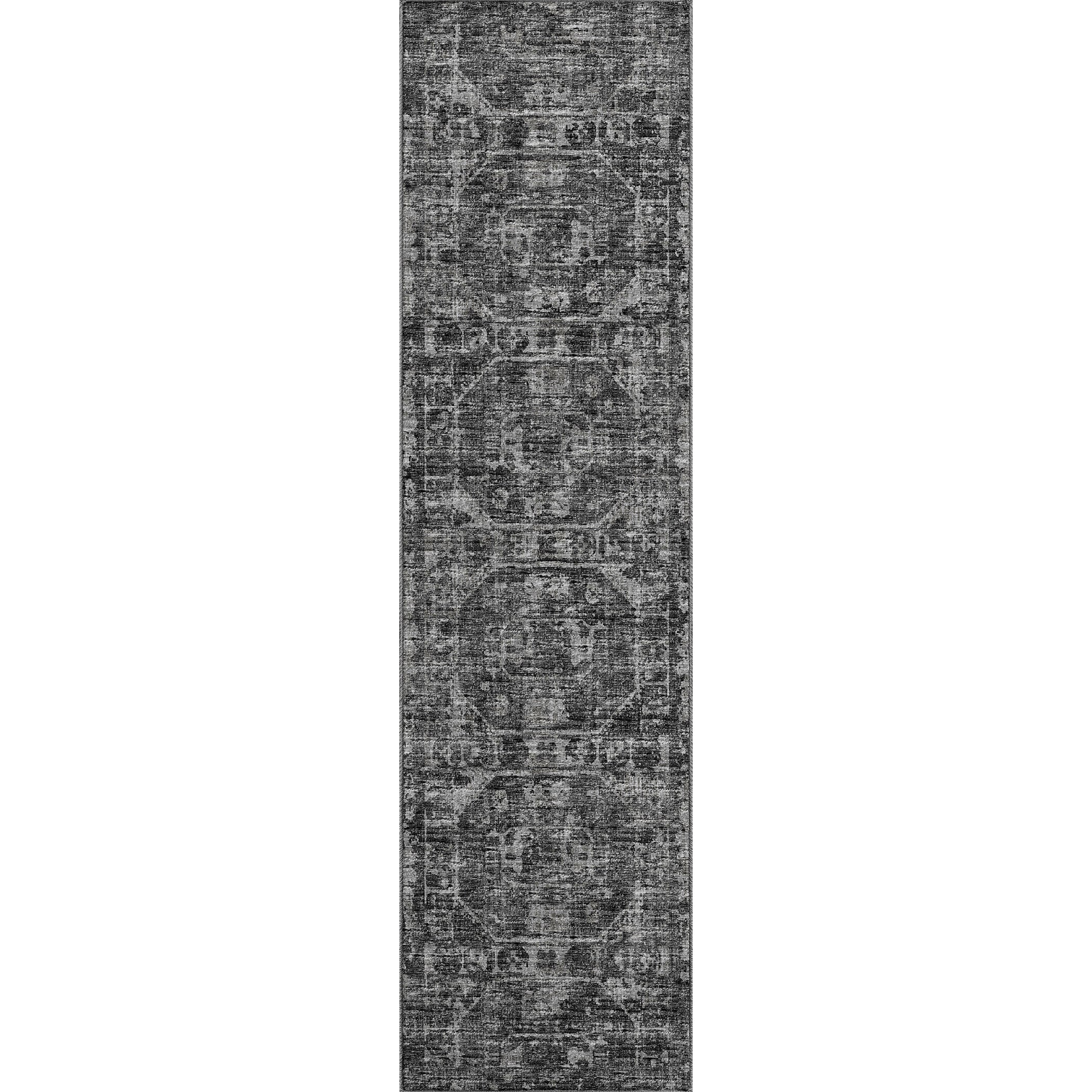 Luxury Machine Washable Indoor/Outdoor Traditional AB2 Midnight Black Rug 2'3" x 7'6" #shape_Rectangle