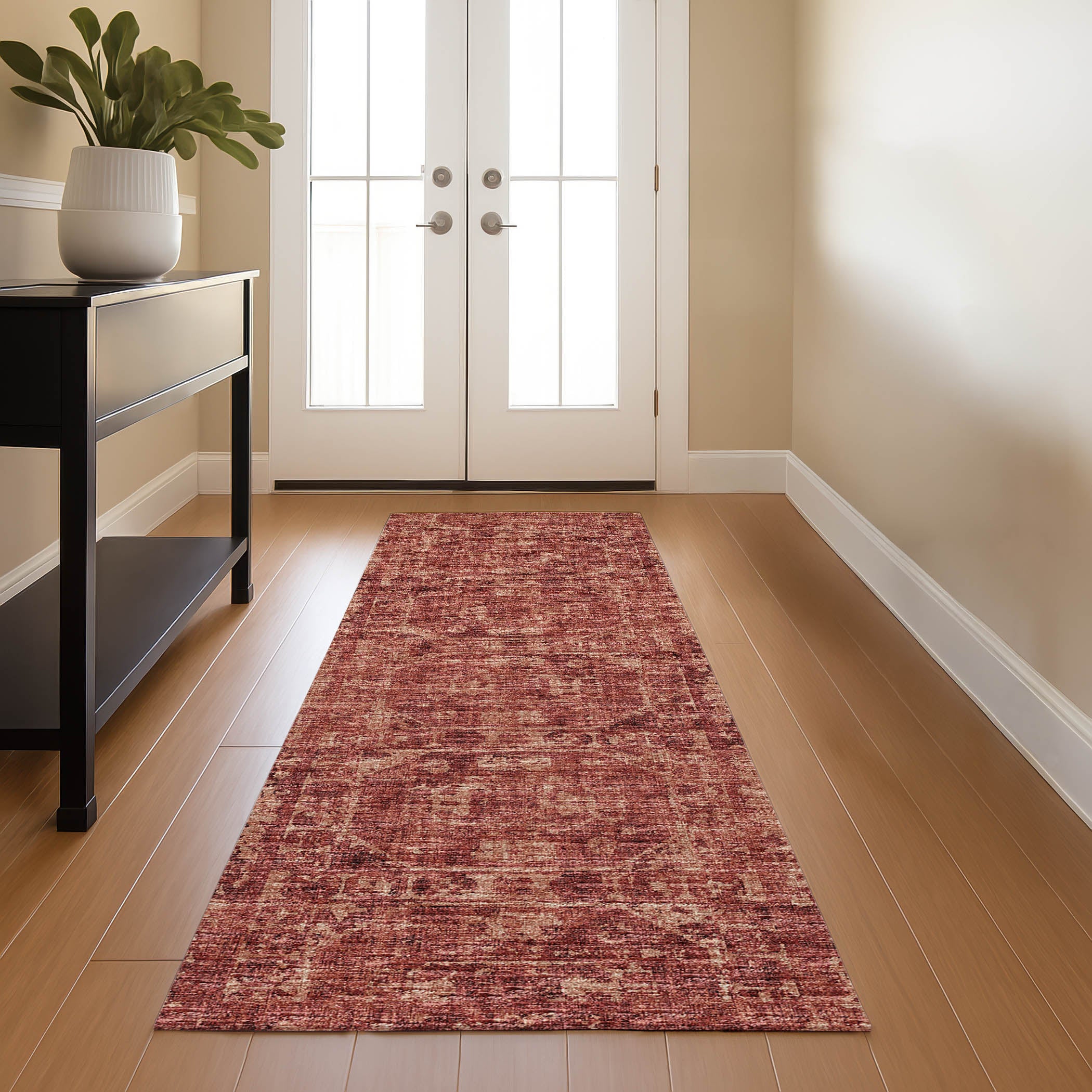 Luxury Machine Washable Indoor/Outdoor Traditional AB2 Paprika Red Rug 2'3" x 7'6" #shape_Rectangle