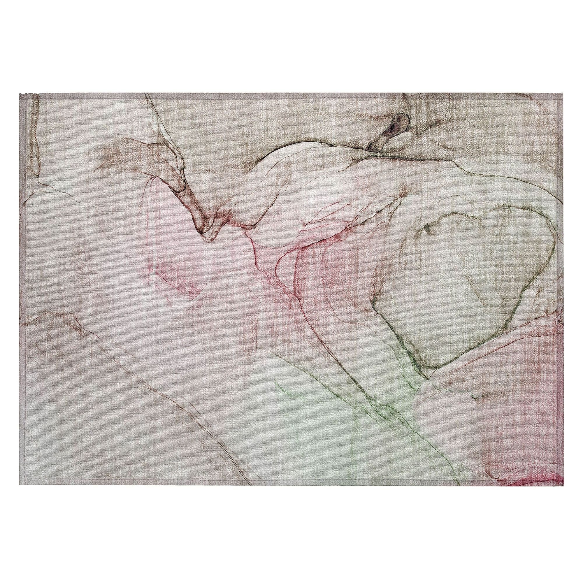 Machine Washable Blush Pink Rug - Indoor / Outdoor - Kids / Pet Friendly Watercolors Print Rug