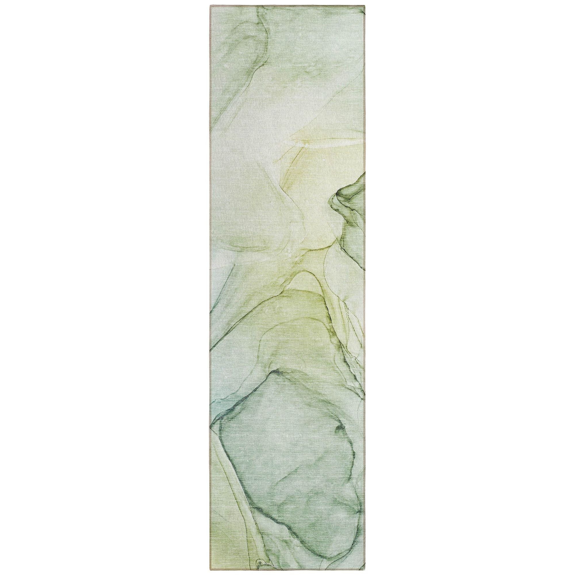 Machine Washable Green Rug - Indoor / Outdoor - Kids / Pet Friendly Watercolors Print Rug