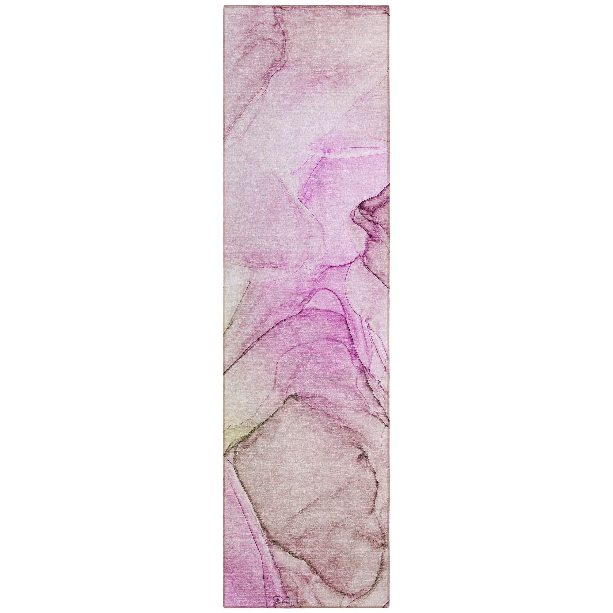 Machine Washable Pink Rug - Indoor / Outdoor - Kids / Pet Friendly Watercolors Print Rug