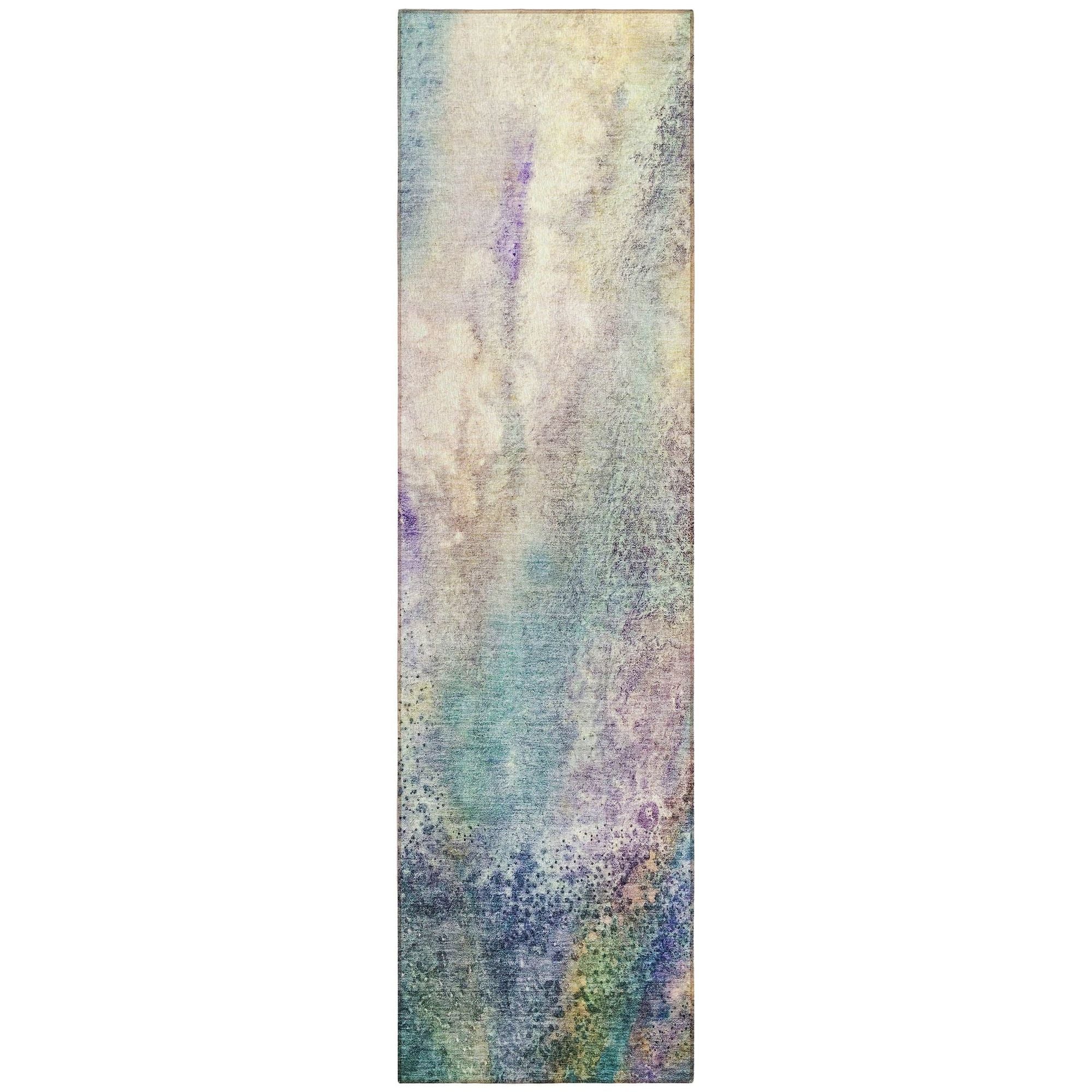 Machine Washable Blue Rug - Indoor / Outdoor - Kids / Pet Friendly Watercolors Print Rug