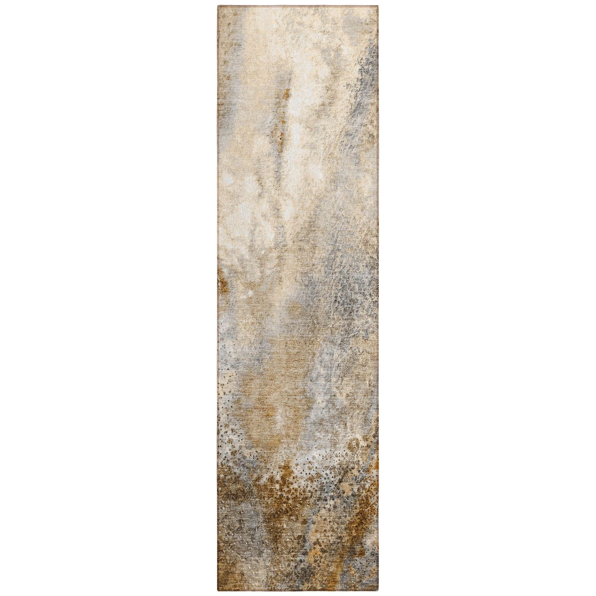 Machine Washable Brown Rug - Indoor / Outdoor - Kids / Pet Friendly Watercolors Print Rug