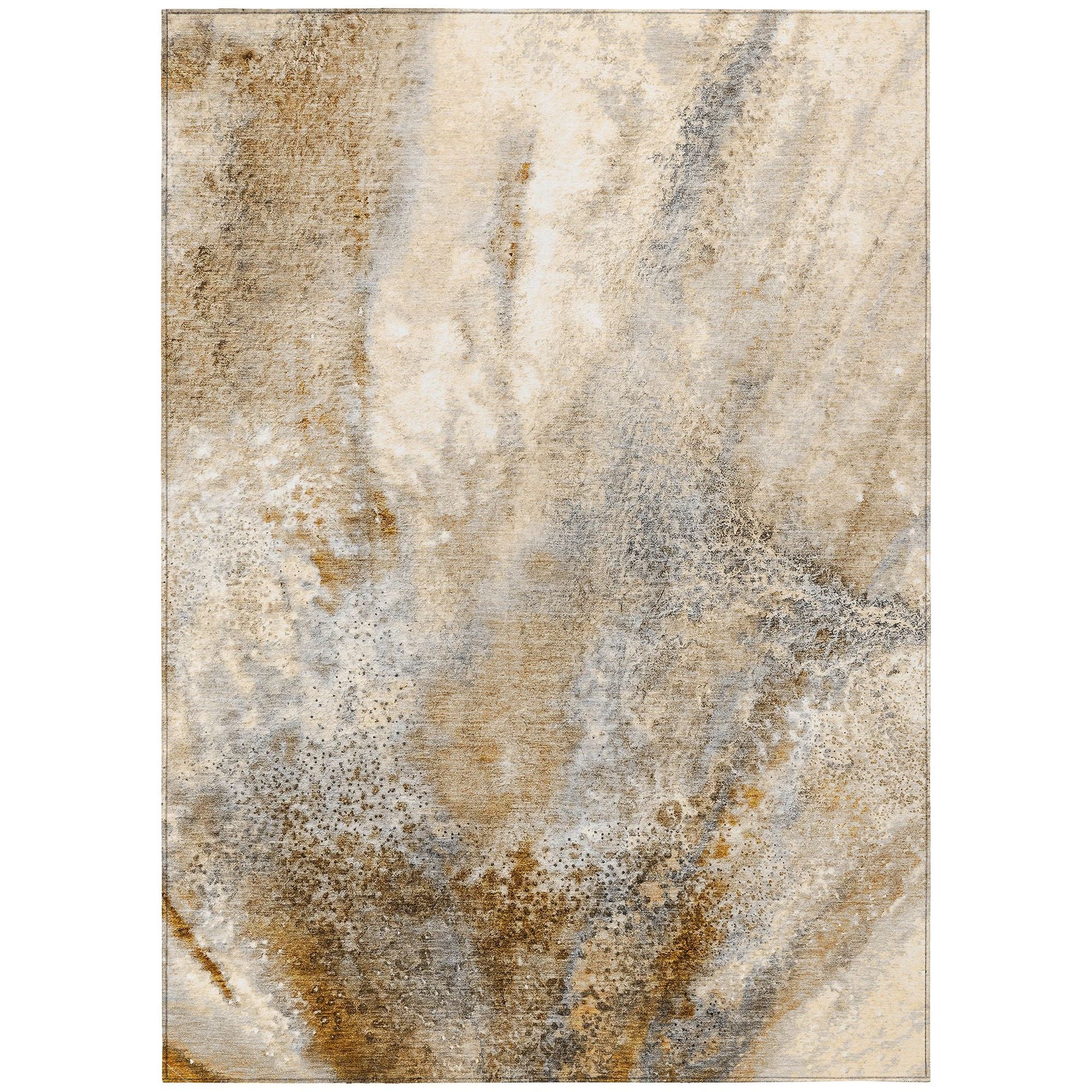 Machine Washable Brown Rug - Indoor / Outdoor - Kids / Pet Friendly Watercolors Print Rug