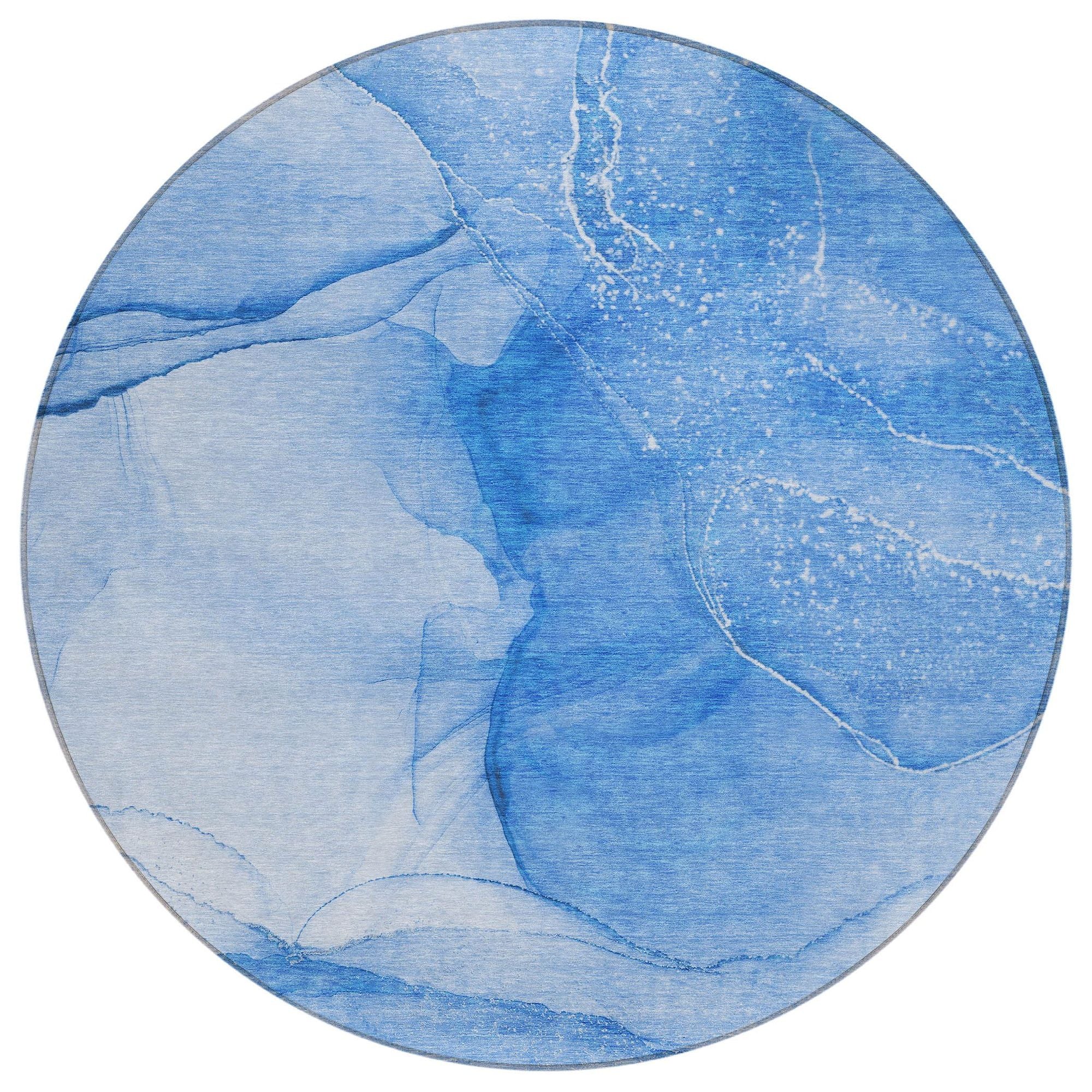 Machine Washable Blue Rug - Indoor / Outdoor - Kids / Pet Friendly Watercolors Print Rug