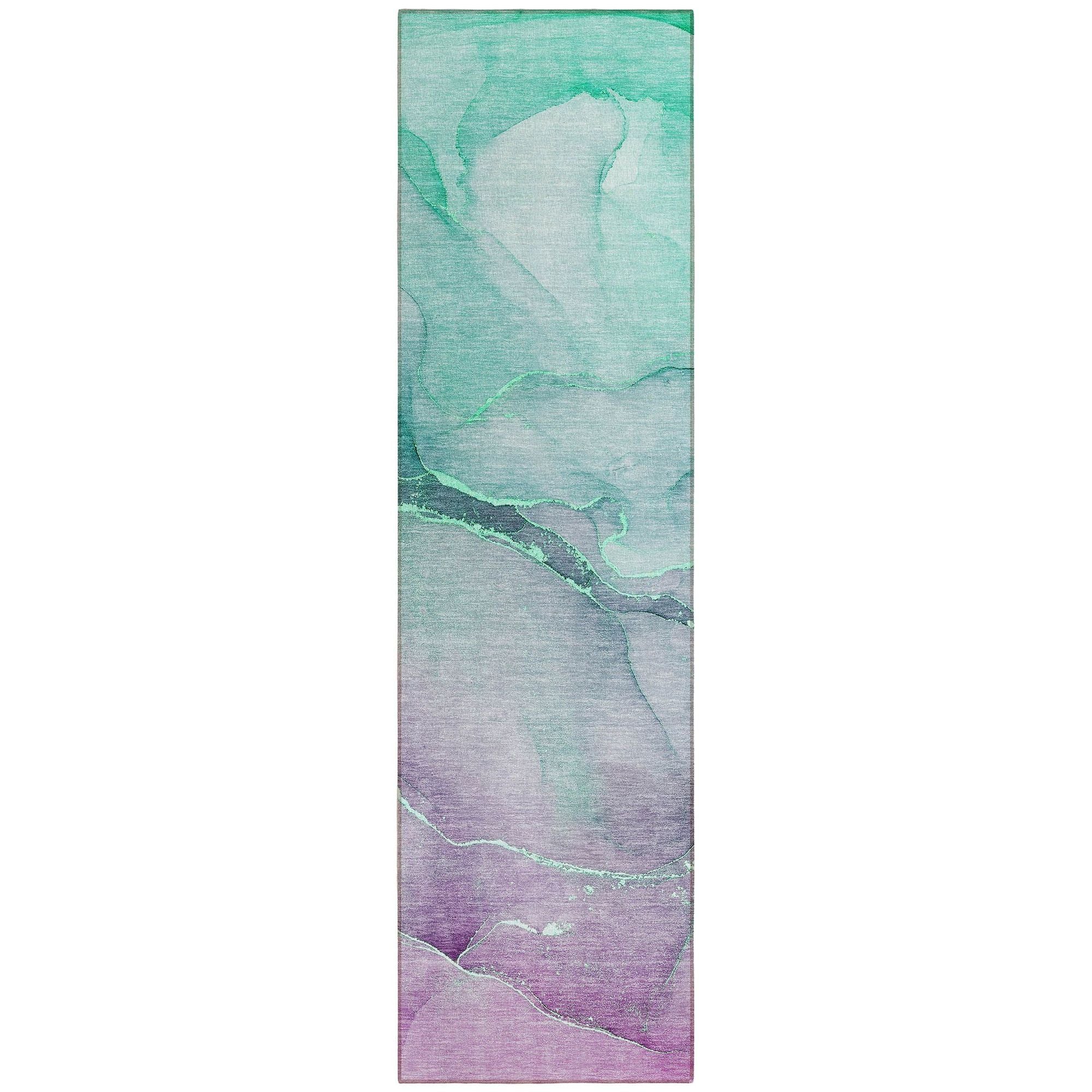 Machine Washable Aloe Green Rug - Indoor / Outdoor - Kids / Pet Friendly Watercolors Print Rug