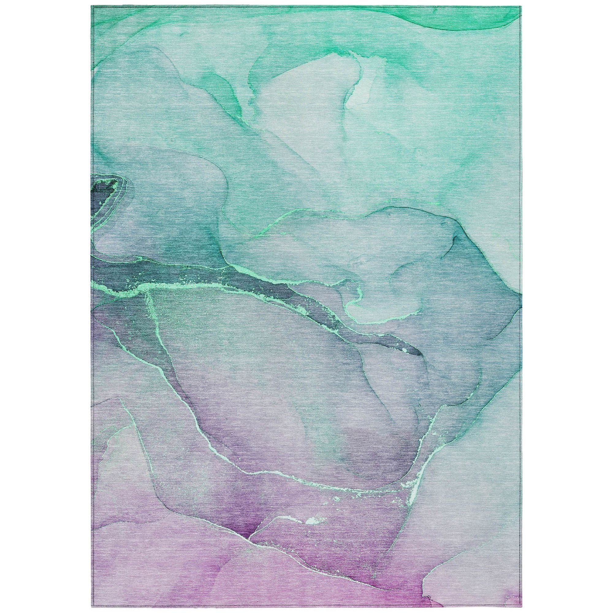 Machine Washable Aloe Green Rug - Indoor / Outdoor - Kids / Pet Friendly Watercolors Print Rug