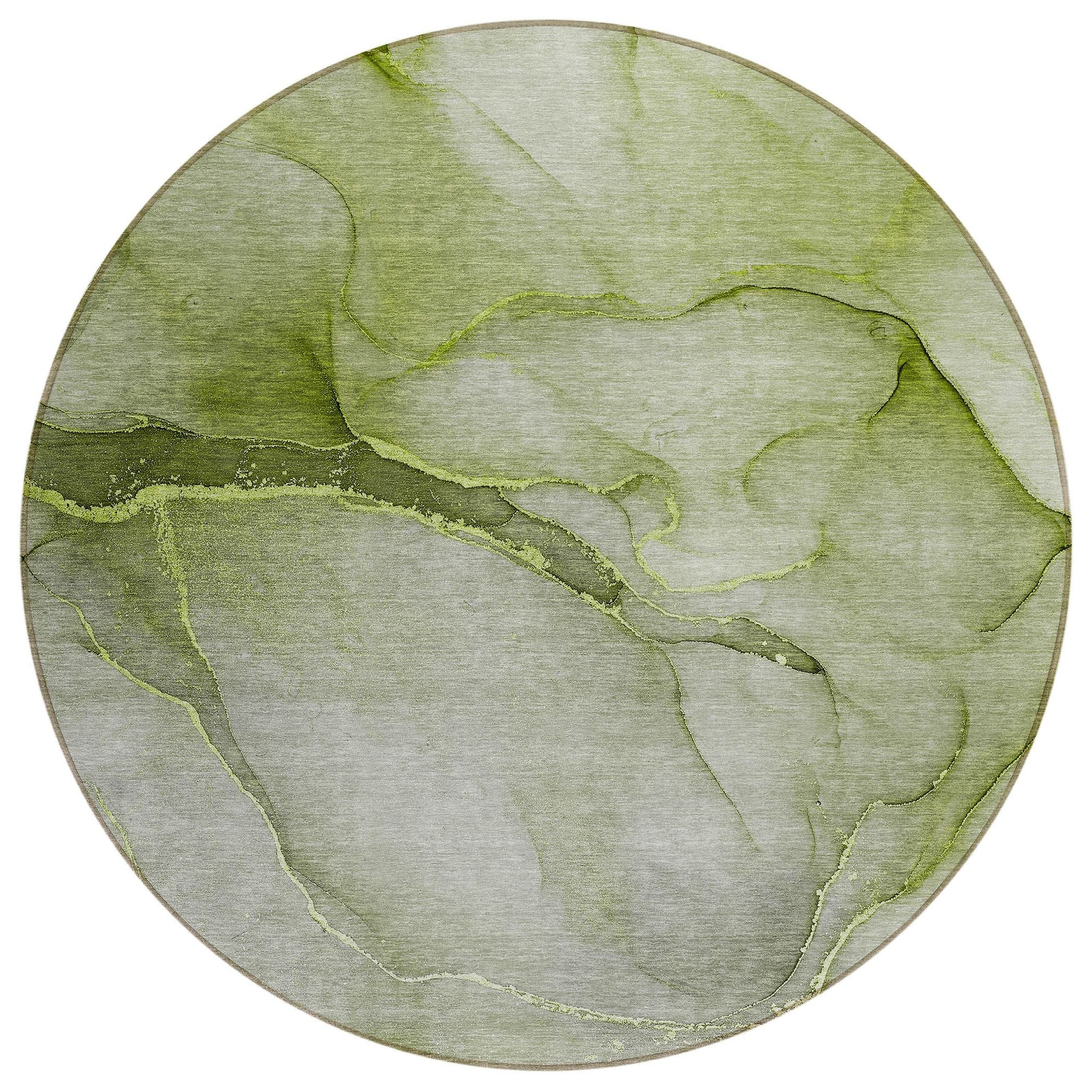 Machine Washable Olive Green Rug - Indoor / Outdoor - Kids / Pet Friendly Watercolors Print Rug