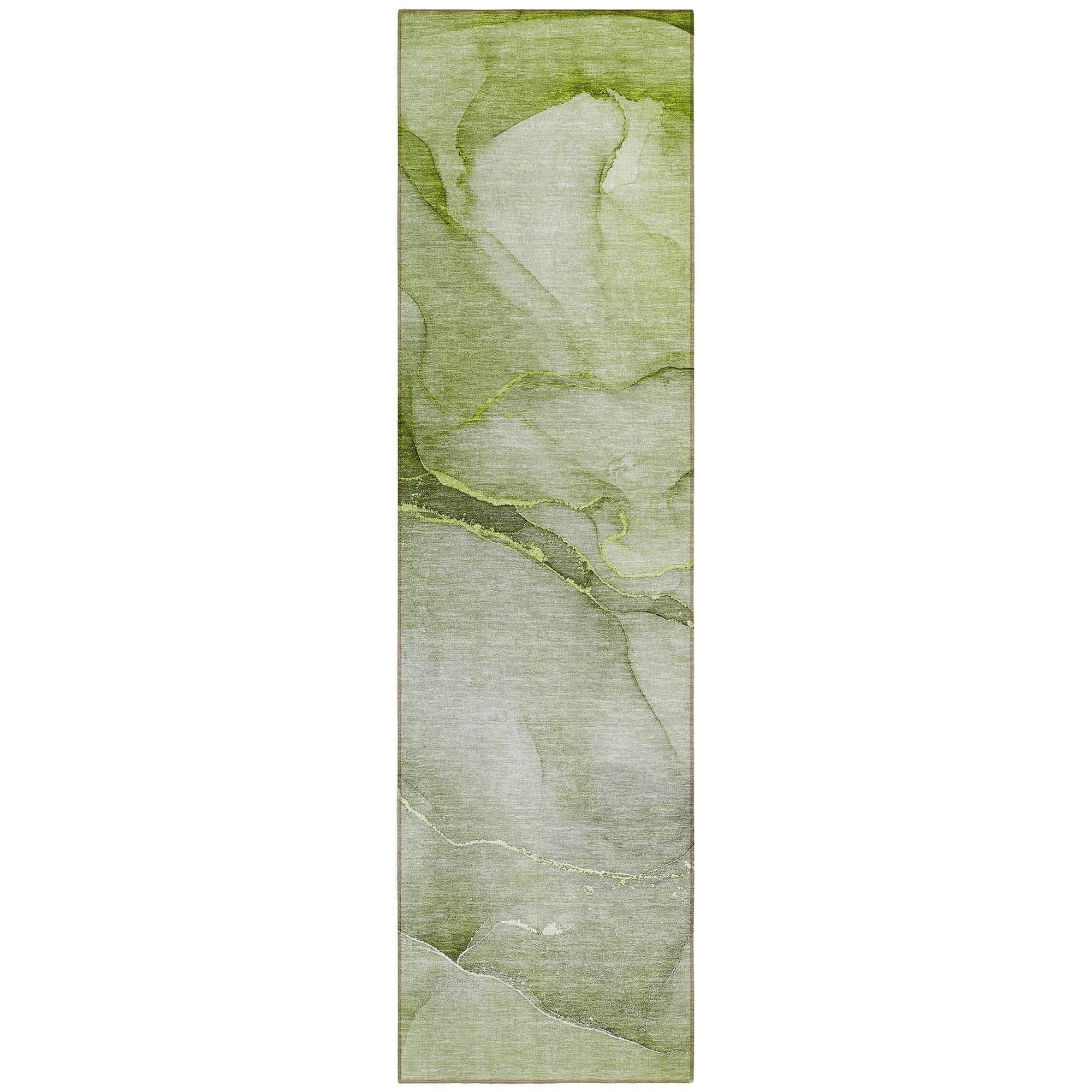 Machine Washable Olive Green Rug - Indoor / Outdoor - Kids / Pet Friendly Watercolors Print Rug