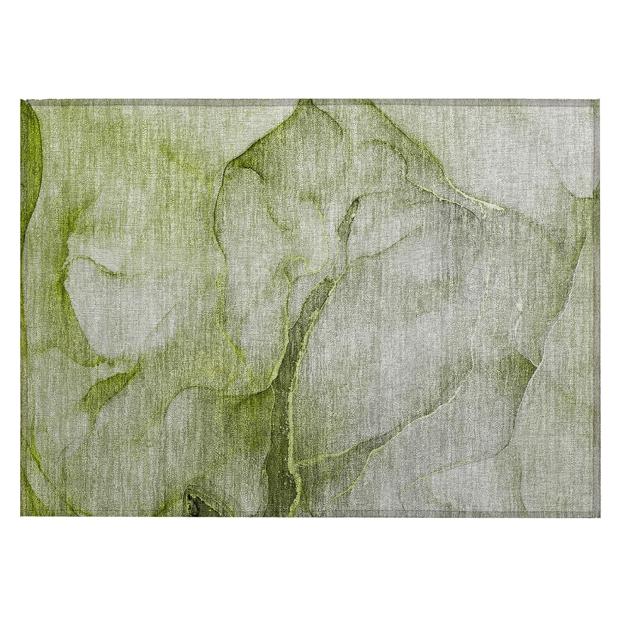Machine Washable Olive Green Rug - Indoor / Outdoor - Kids / Pet Friendly Watercolors Print Rug
