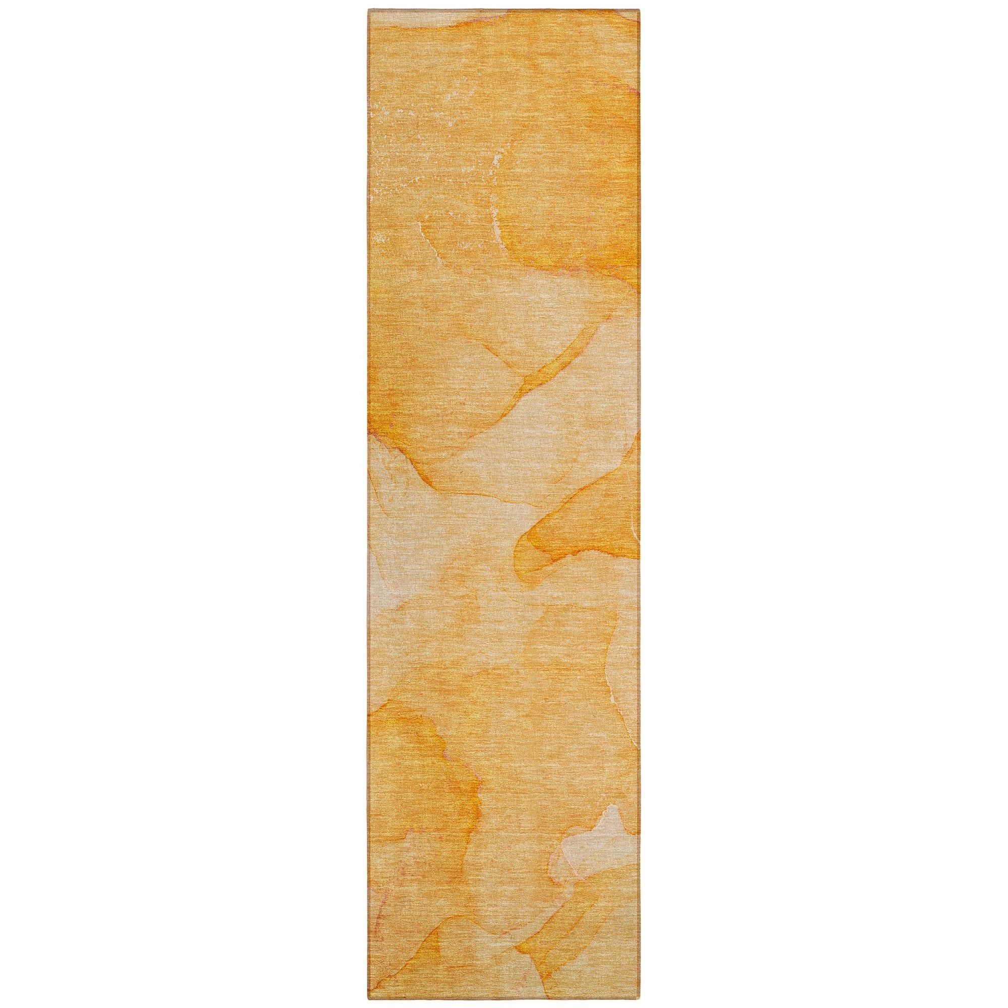 Machine Washable Orange Rug - Indoor / Outdoor - Kids / Pet Friendly Watercolors Print Rug