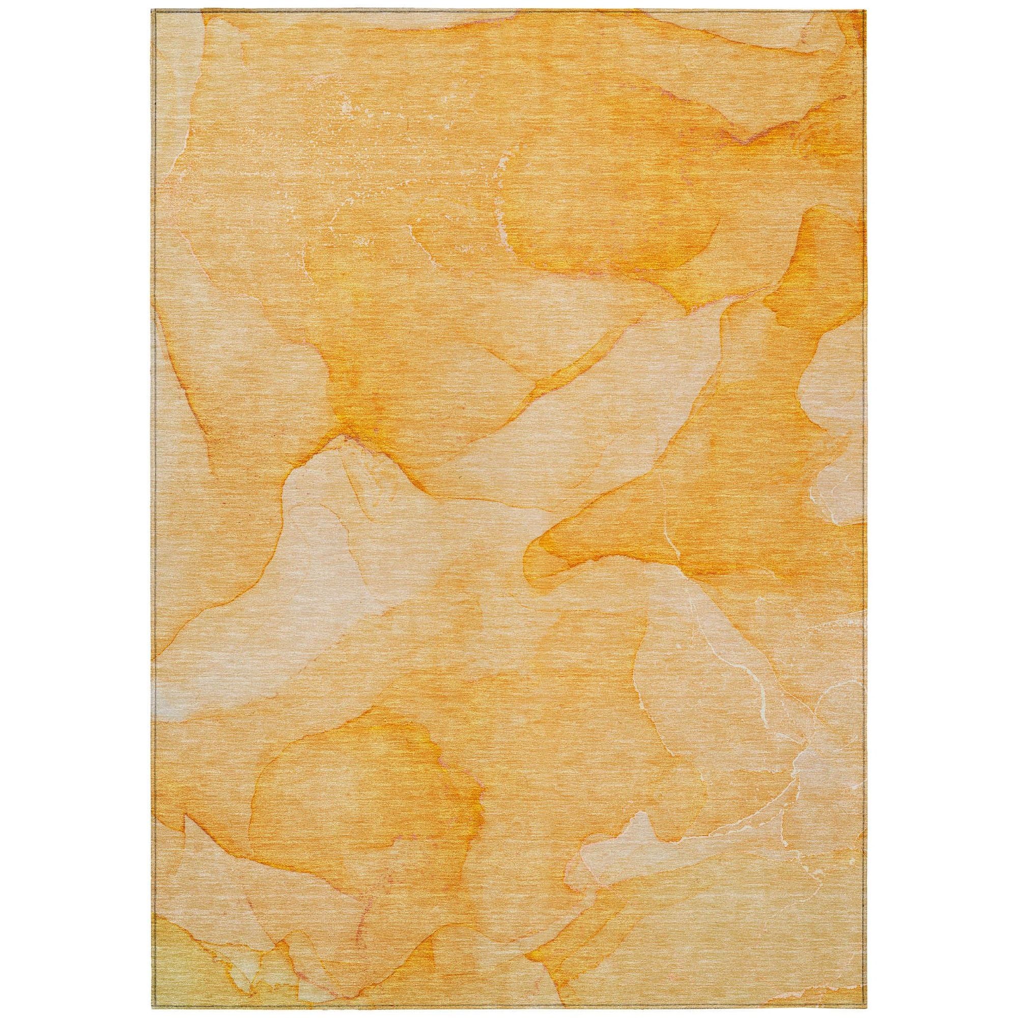 Machine Washable Orange Rug - Indoor / Outdoor - Kids / Pet Friendly Watercolors Print Rug
