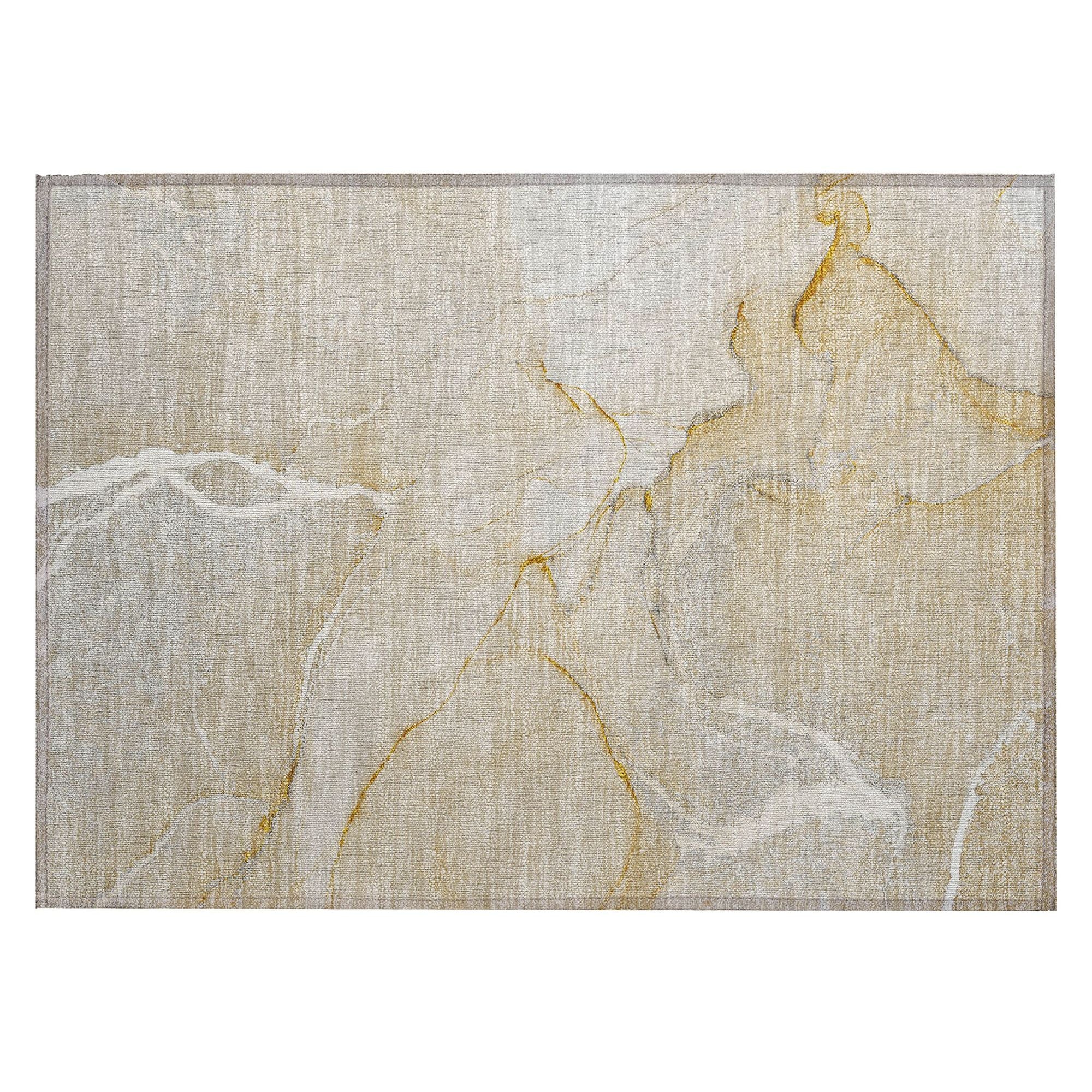 Machine Washable Beige Brown Rug - Indoor / Outdoor - Kids / Pet Friendly Watercolors Print Rug
