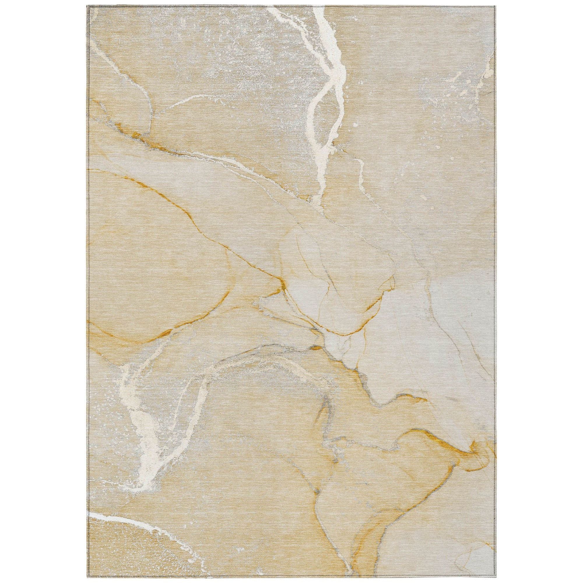 Machine Washable Beige Brown Rug - Indoor / Outdoor - Kids / Pet Friendly Watercolors Print Rug