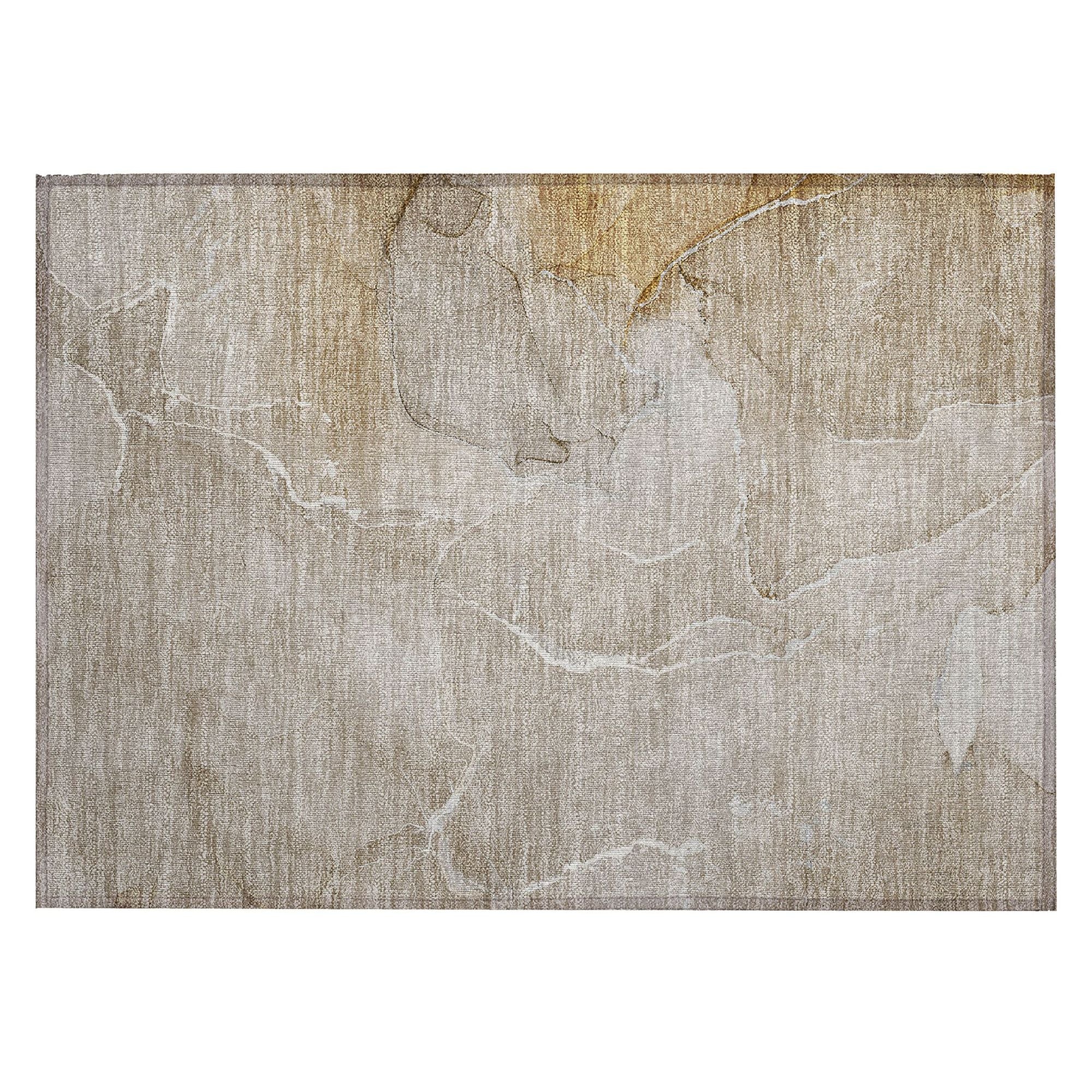 Machine Washable Beige Brown Rug - Indoor / Outdoor - Kids / Pet Friendly Watercolors Print Rug
