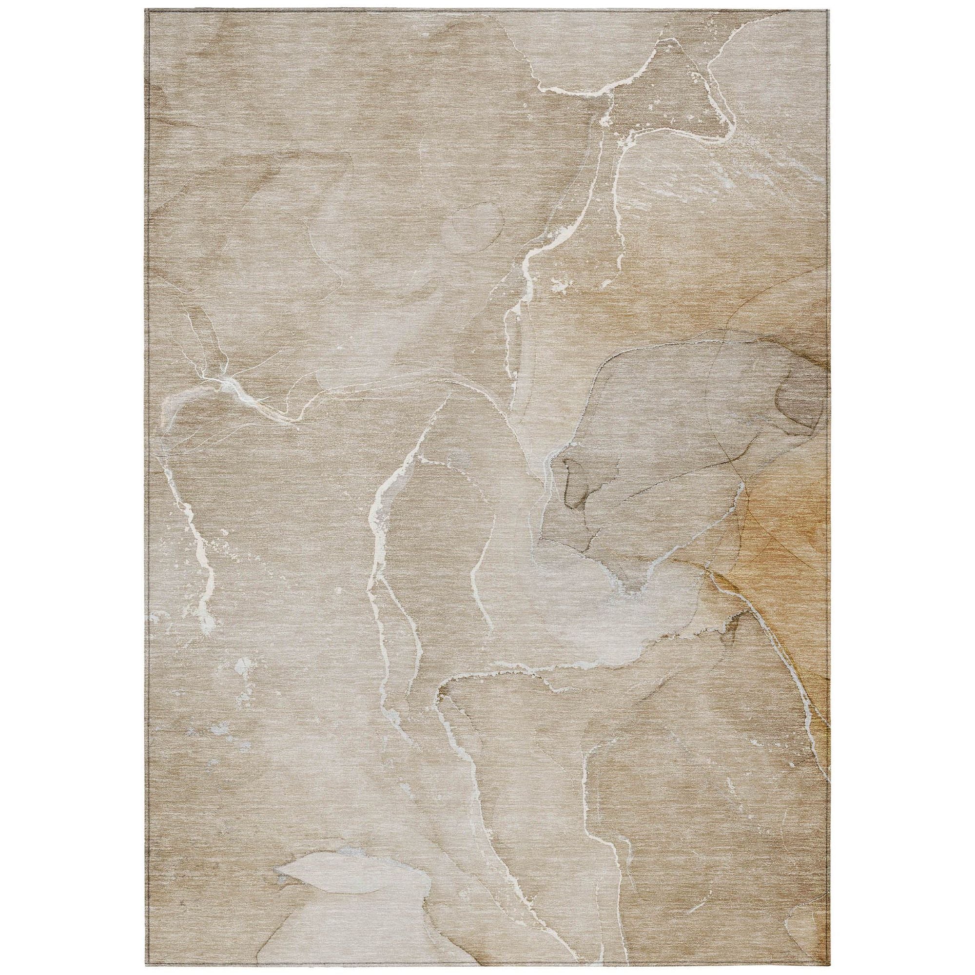 Machine Washable Beige Brown Rug - Indoor / Outdoor - Kids / Pet Friendly Watercolors Print Rug