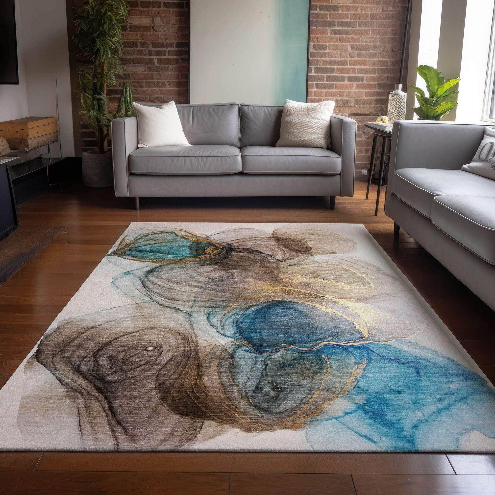 Machine Made ACN513 Beige Brown Rugs 