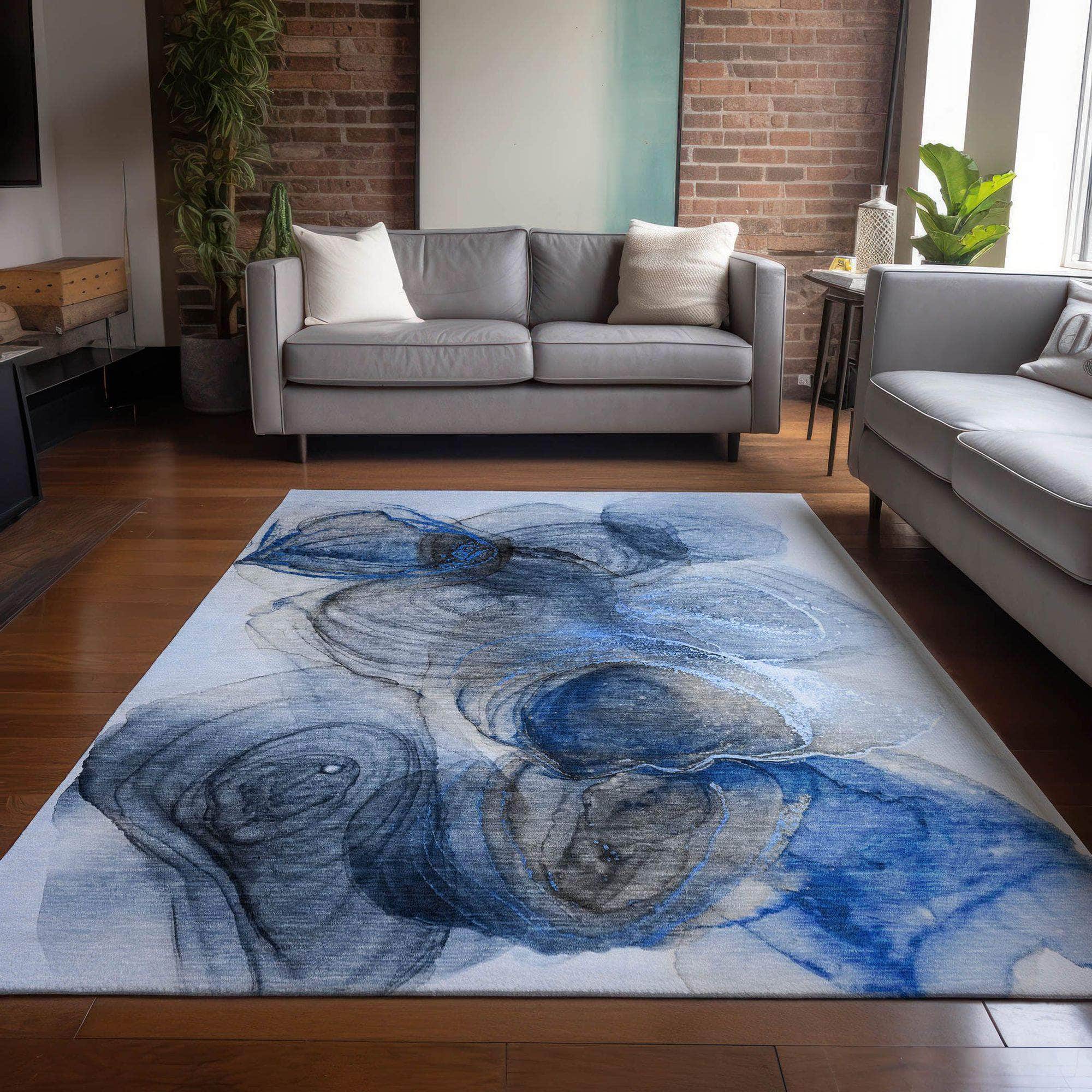 Machine Made ACN513 Navy Blue Rugs 