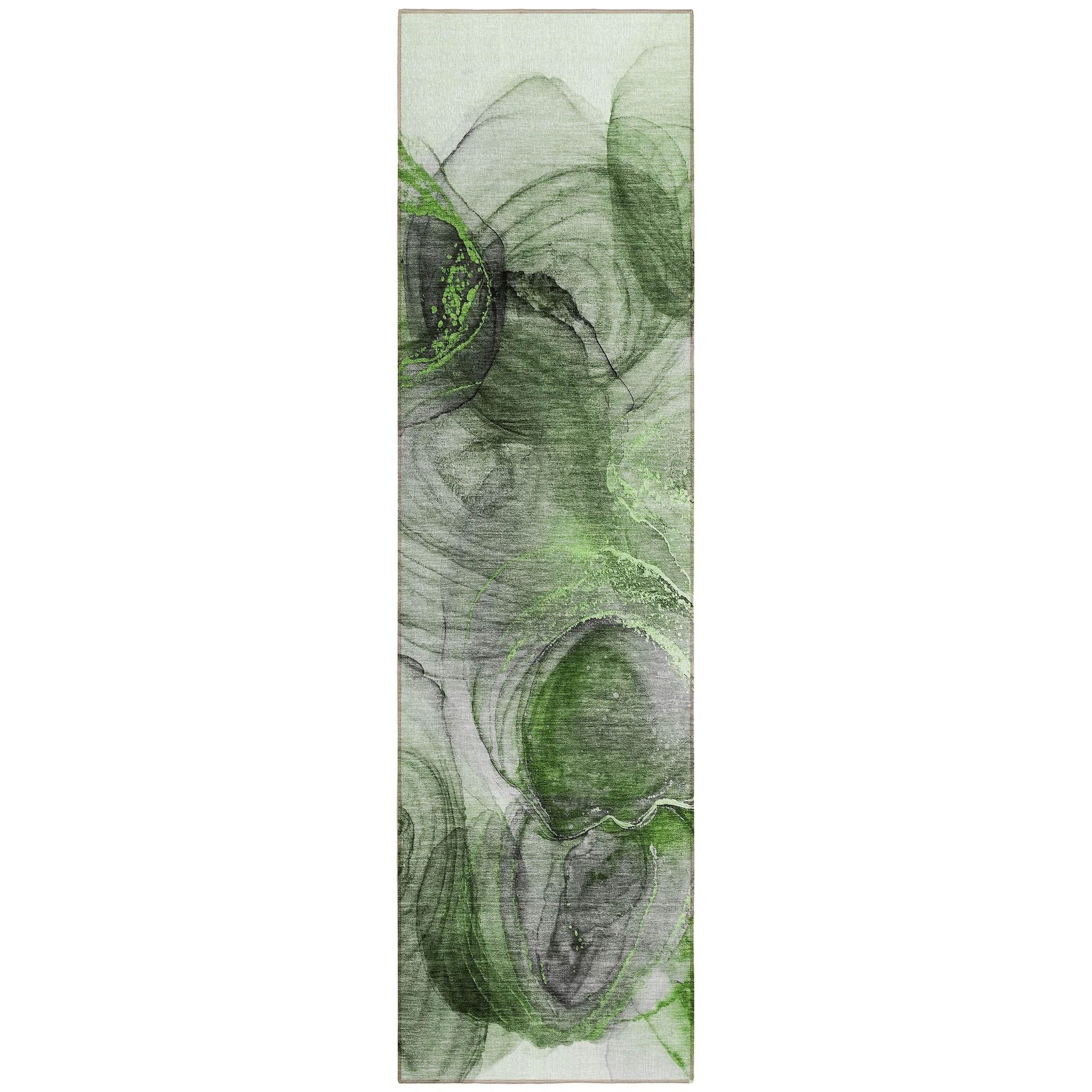 Machine Washable Olive Green Rug - Indoor / Outdoor - Kids / Pet Friendly Organic Print Rug