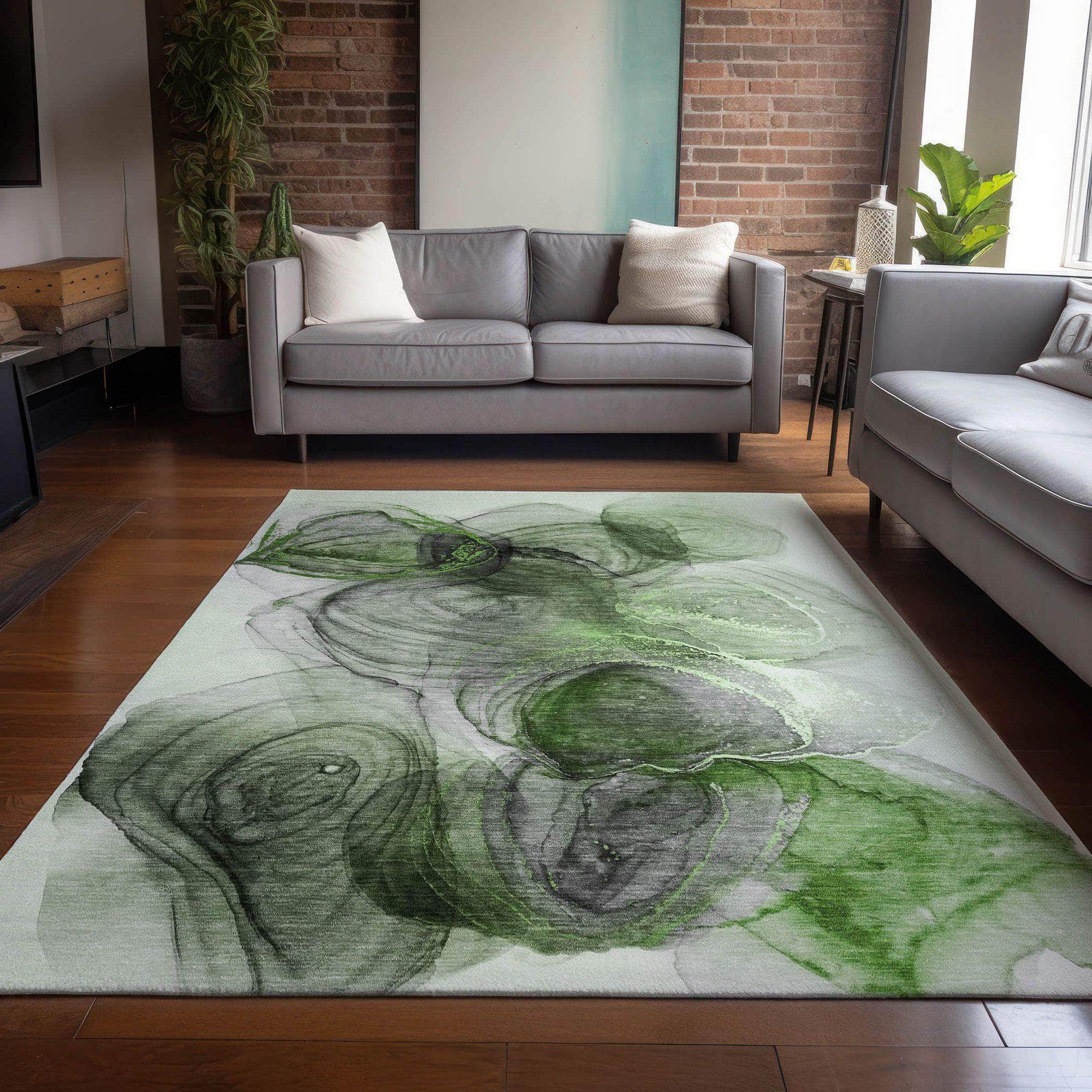 Machine Made ACN513 Olive Green Rugs 