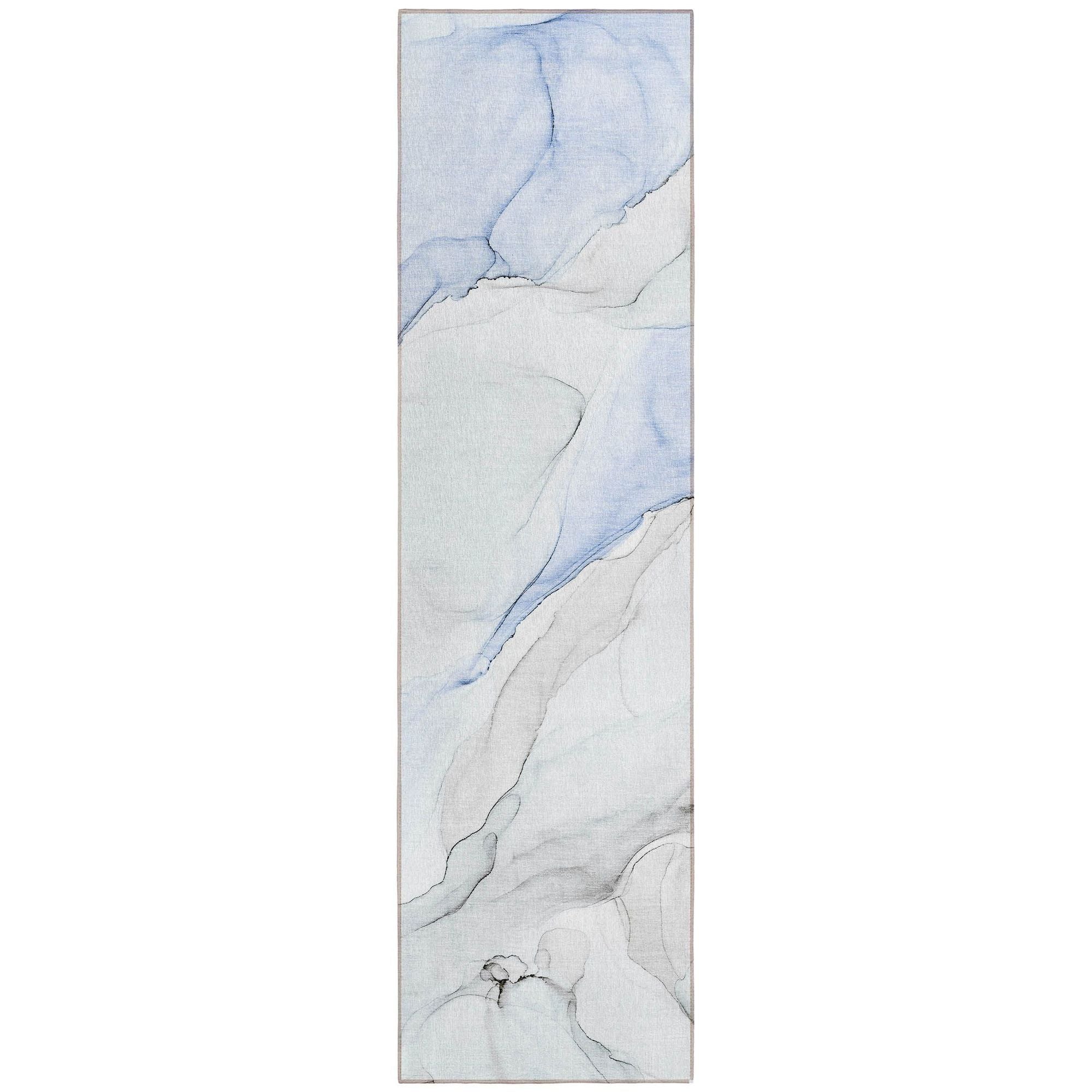 Machine Washable Blue Rug - Indoor / Outdoor - Kids / Pet Friendly Watercolors Print Rug