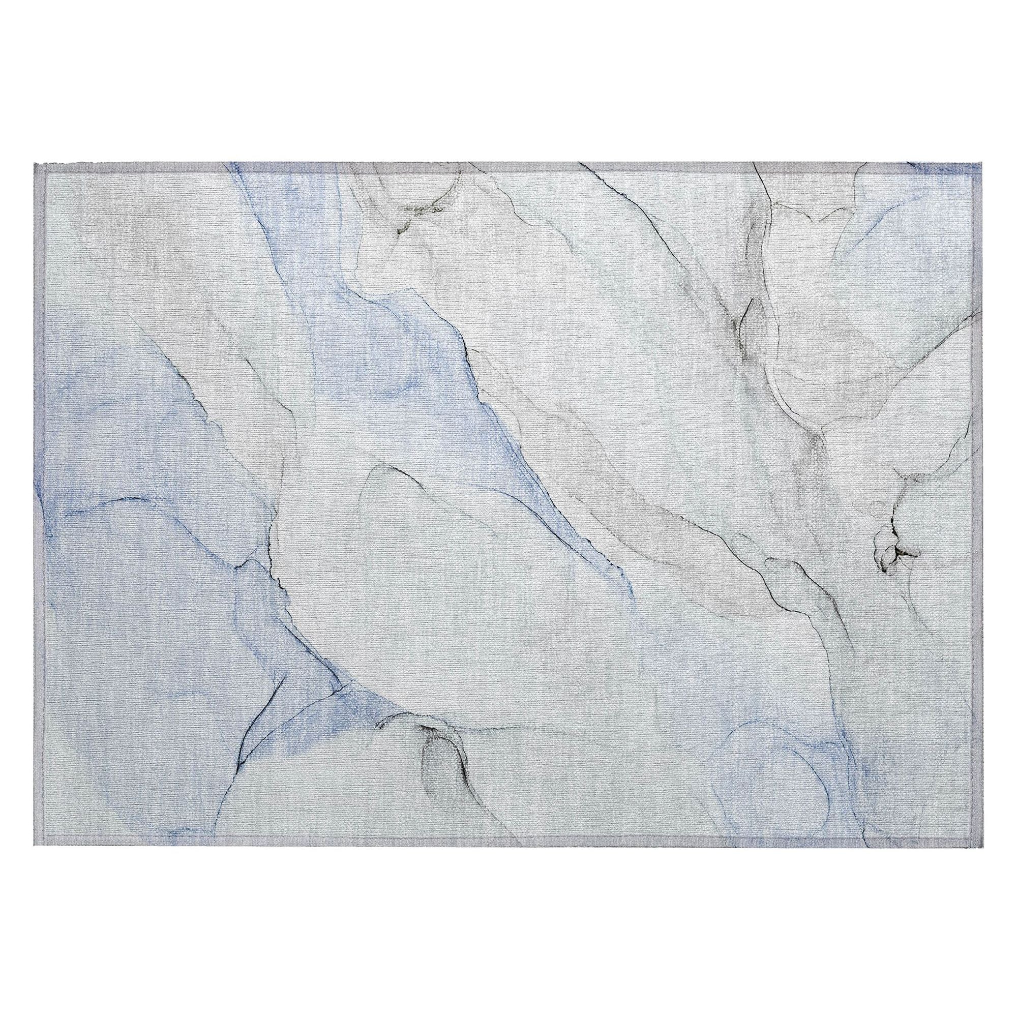 Machine Washable Blue Rug - Indoor / Outdoor - Kids / Pet Friendly Watercolors Print Rug