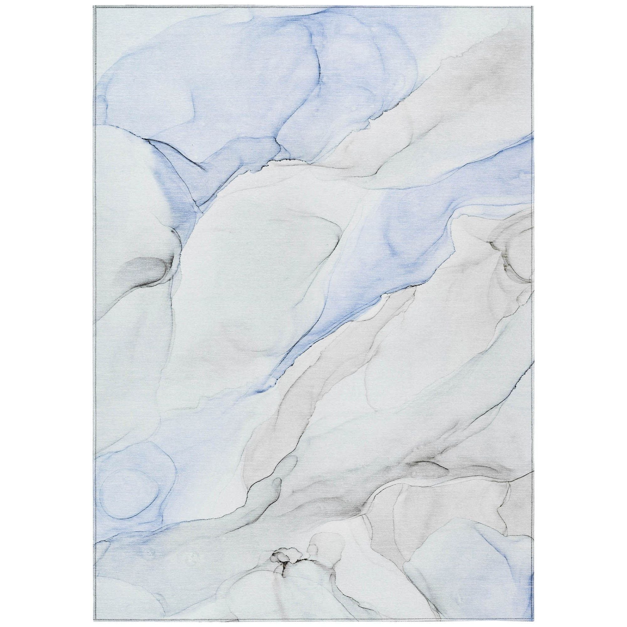Machine Washable Blue Rug - Indoor / Outdoor - Kids / Pet Friendly Watercolors Print Rug