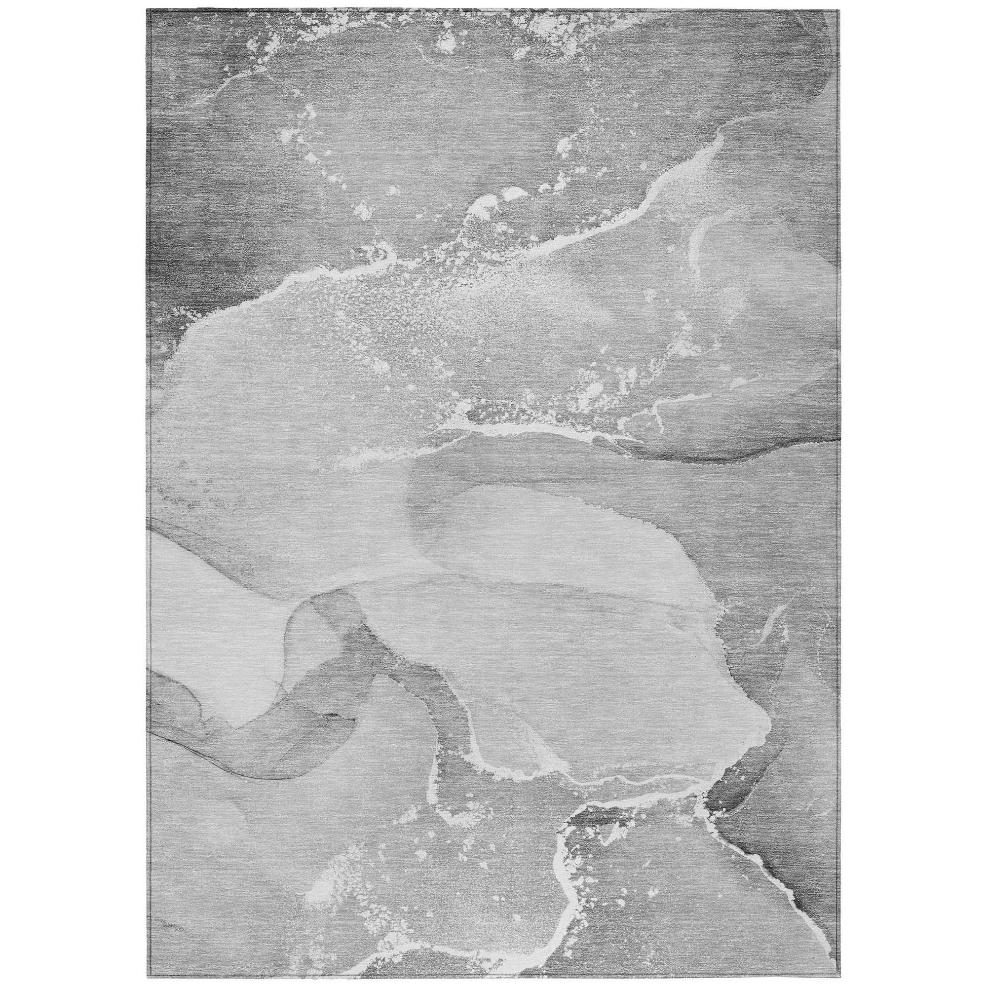 Machine Washable Gray Rug - Indoor / Outdoor - Kids / Pet Friendly Watercolors Print Rug