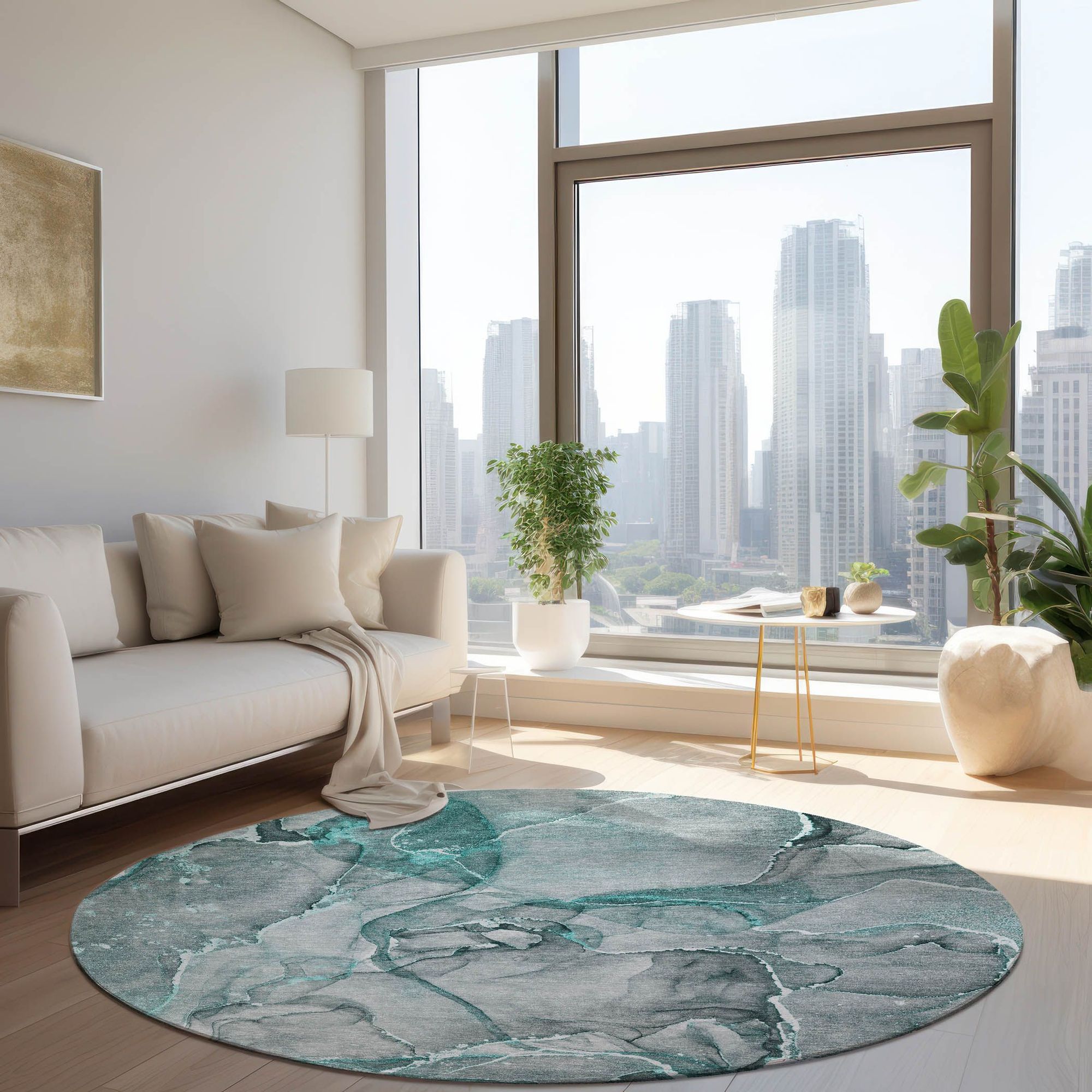 Machine Made ACN519 Teal  Rugs 