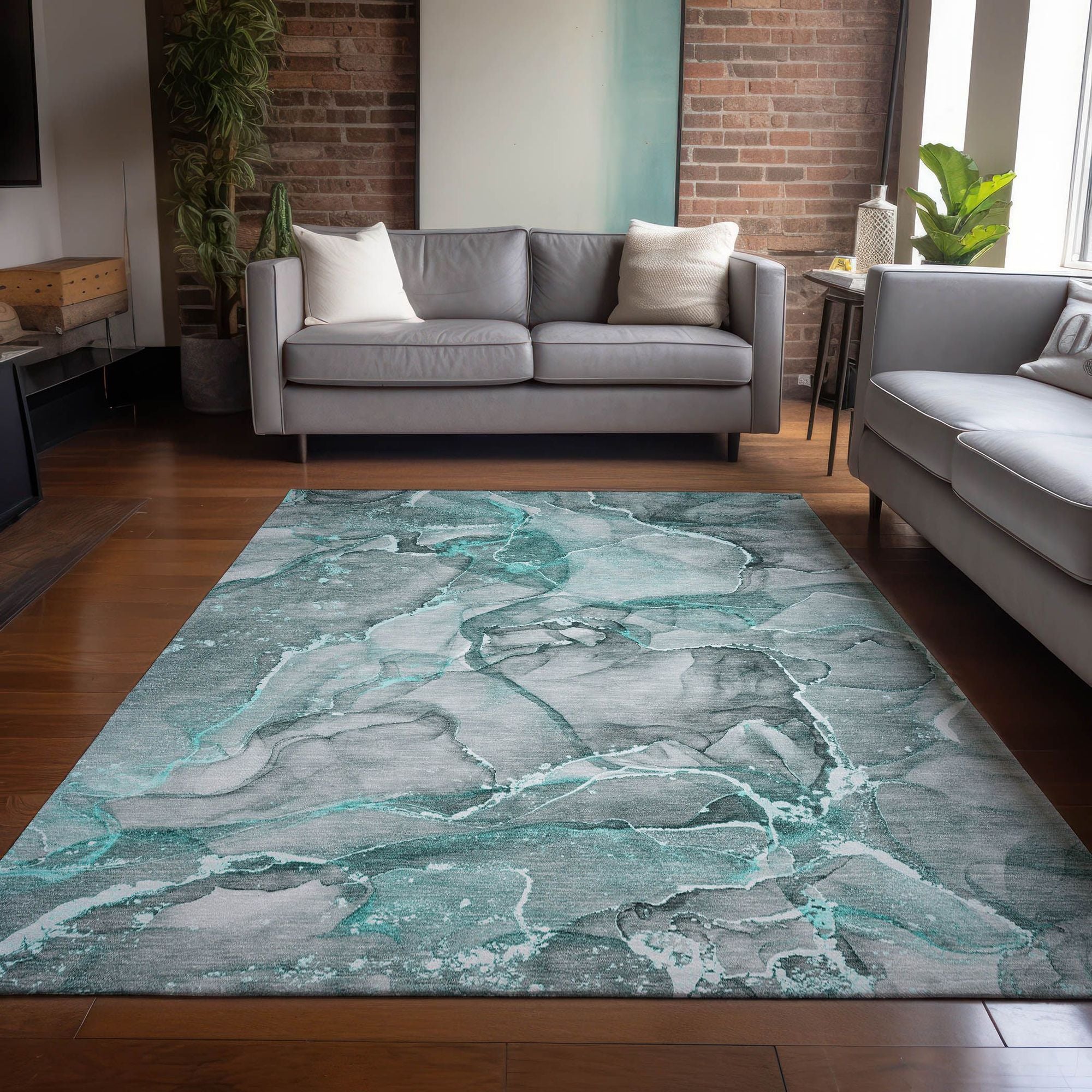 Machine Made ACN519 Teal  Rugs 