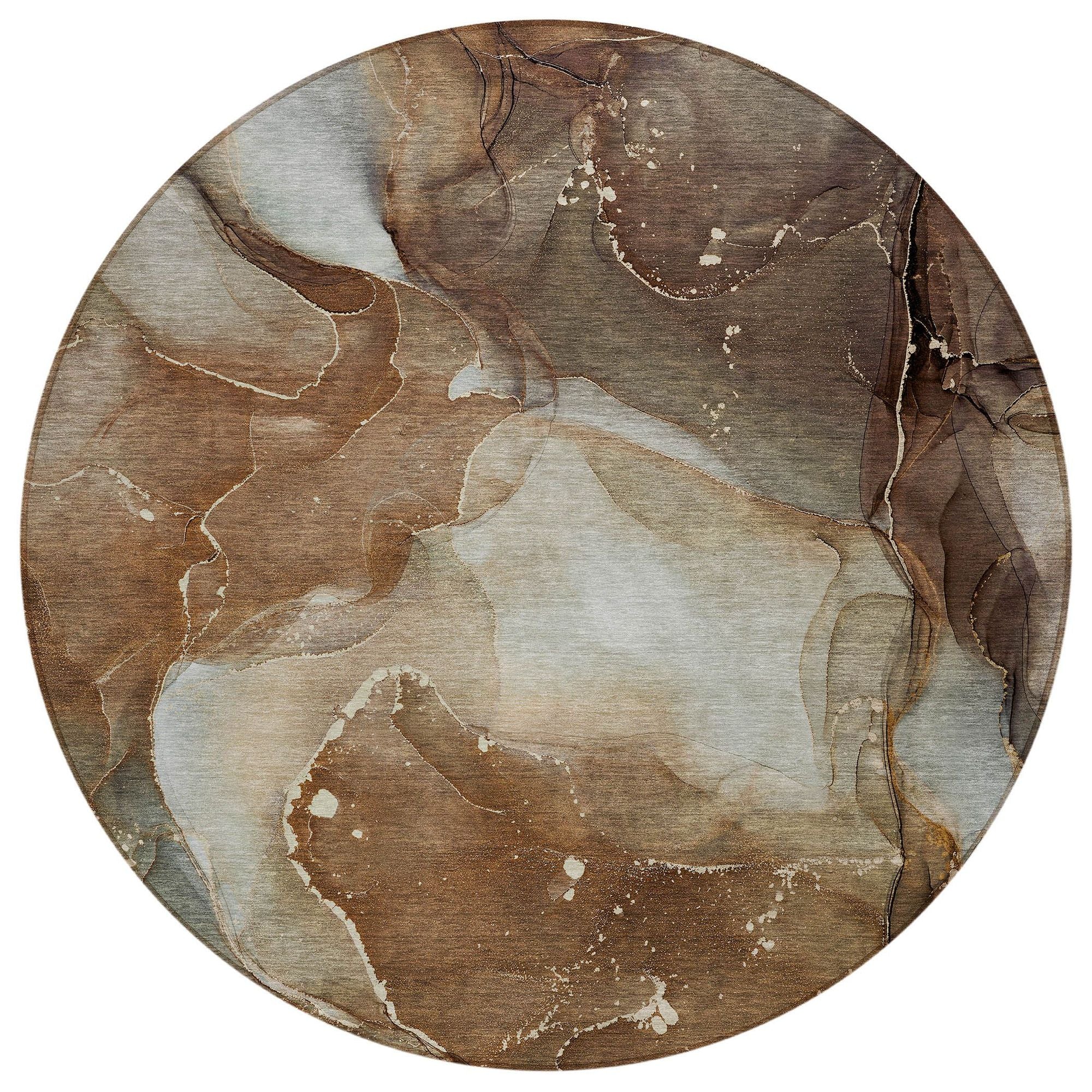 Machine Washable Brown Rug - Indoor / Outdoor - Kids / Pet Friendly Watercolors Print Rug